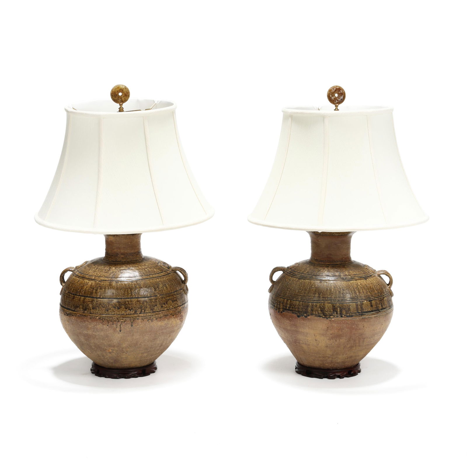 A Pair of Chinese Neolithic Style Jar Lamps with Shades (1 of 5)