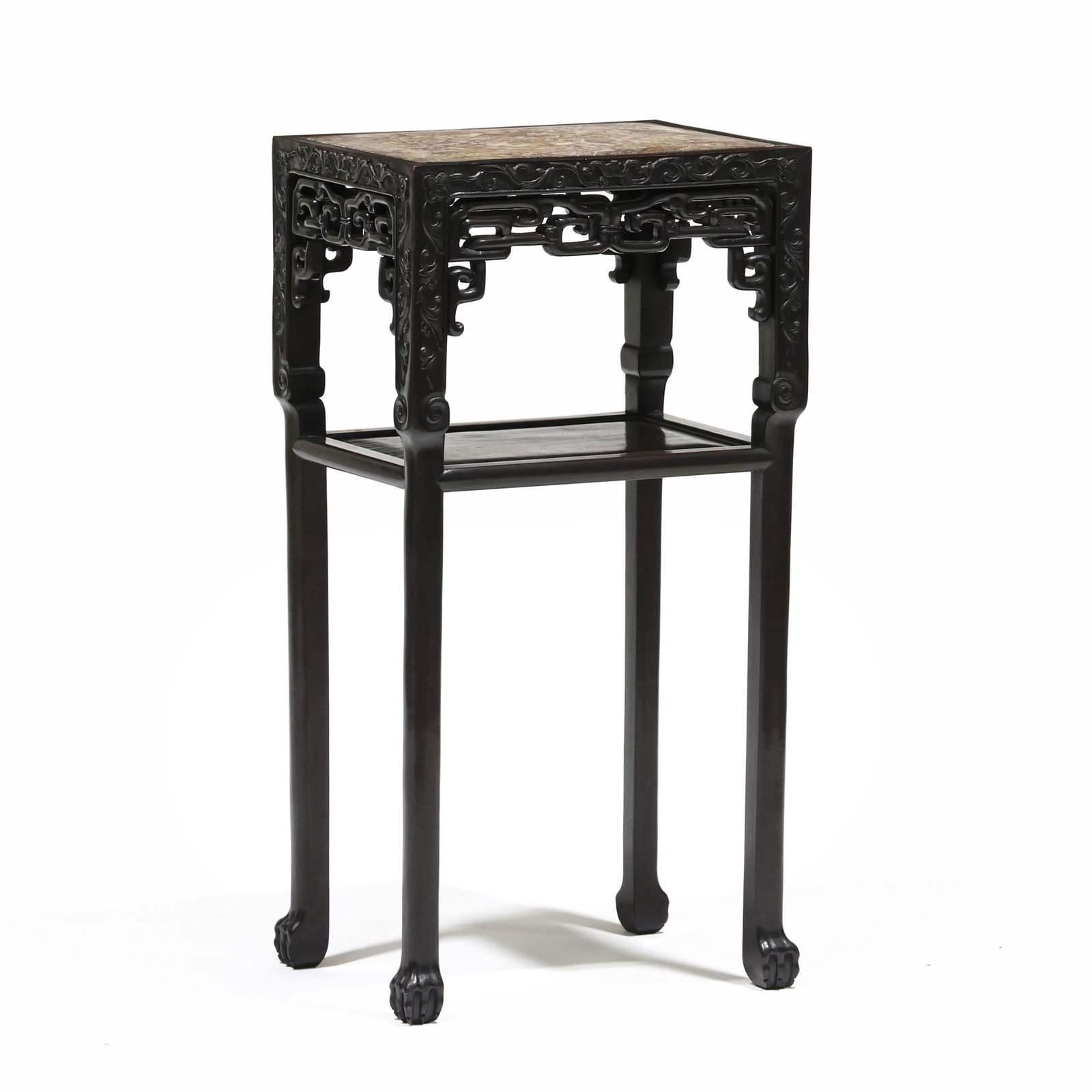 Chinese Carved Hardwood Marble Top Stand (1 of 5)
