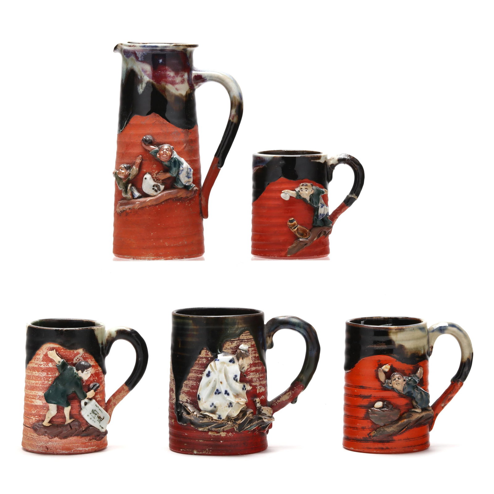 A Group of Five Pottery Mugs and Pitcher by Sumida Gawa (1 of 15)