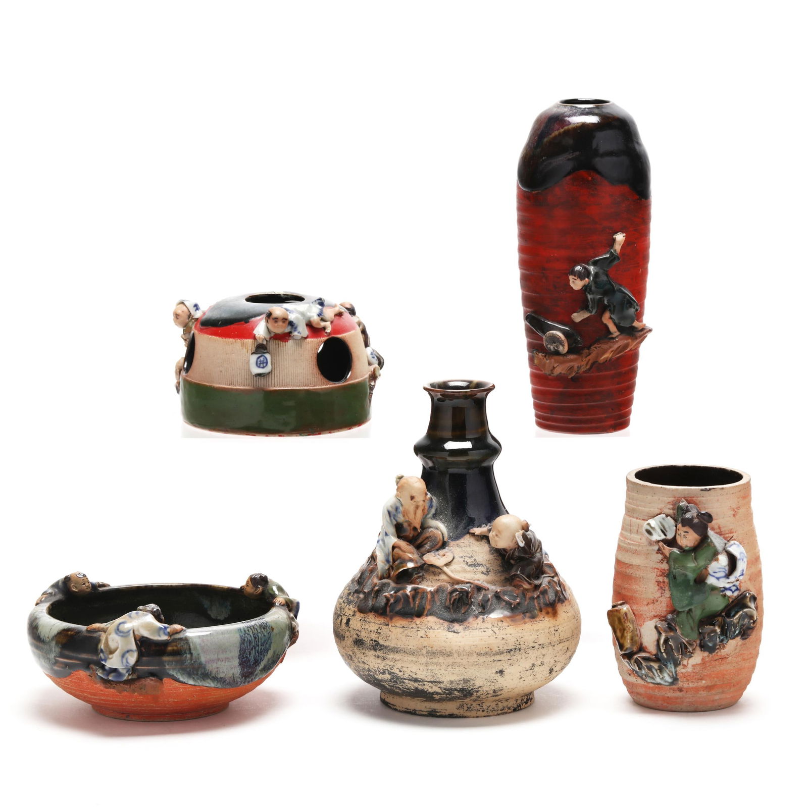 A Group of Five Pottery Table Items by Sumida Gawa (1 of 13)