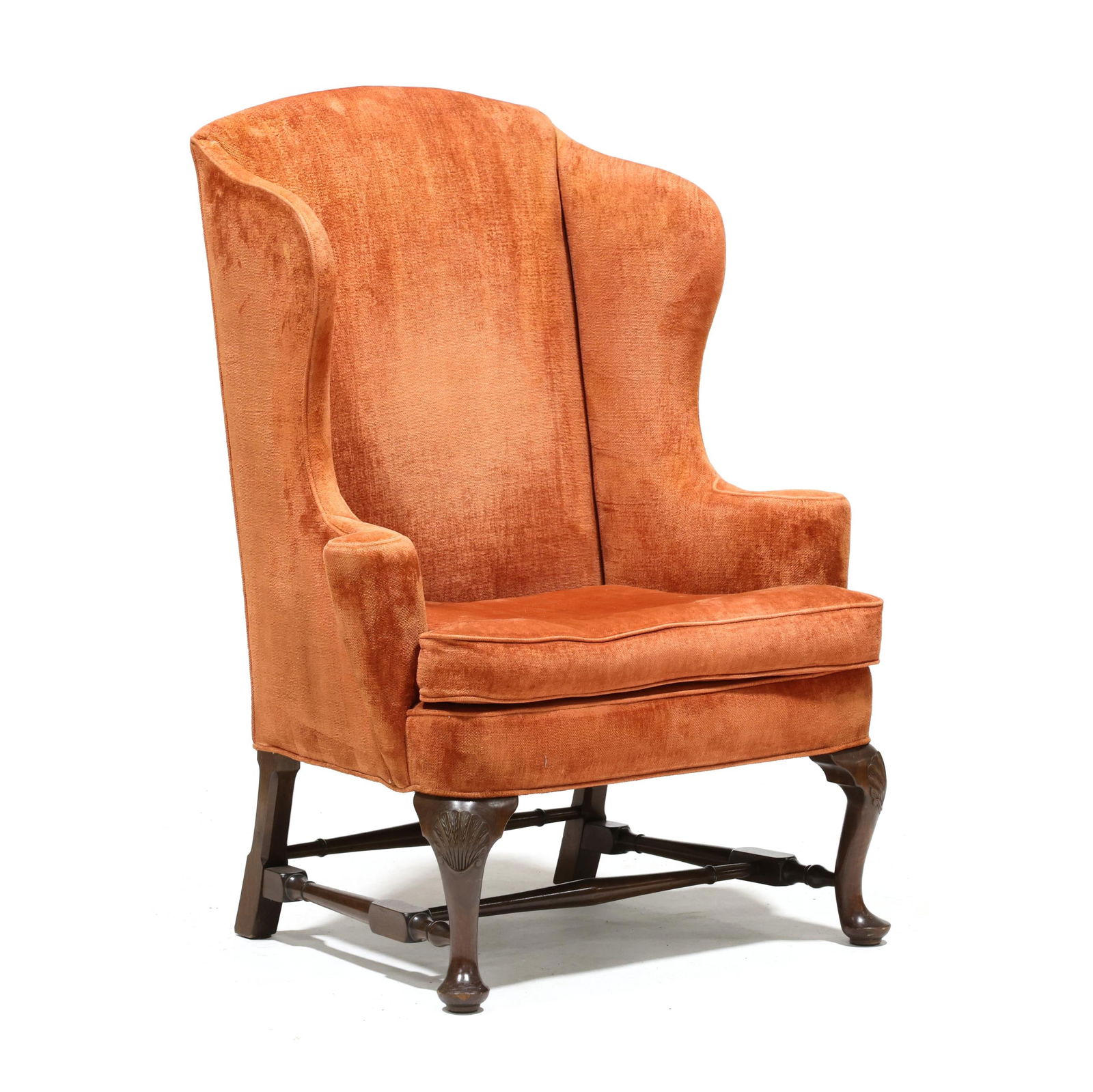 Queen Anne Style Carved and Upholstered Easy Chair (1 of 9)