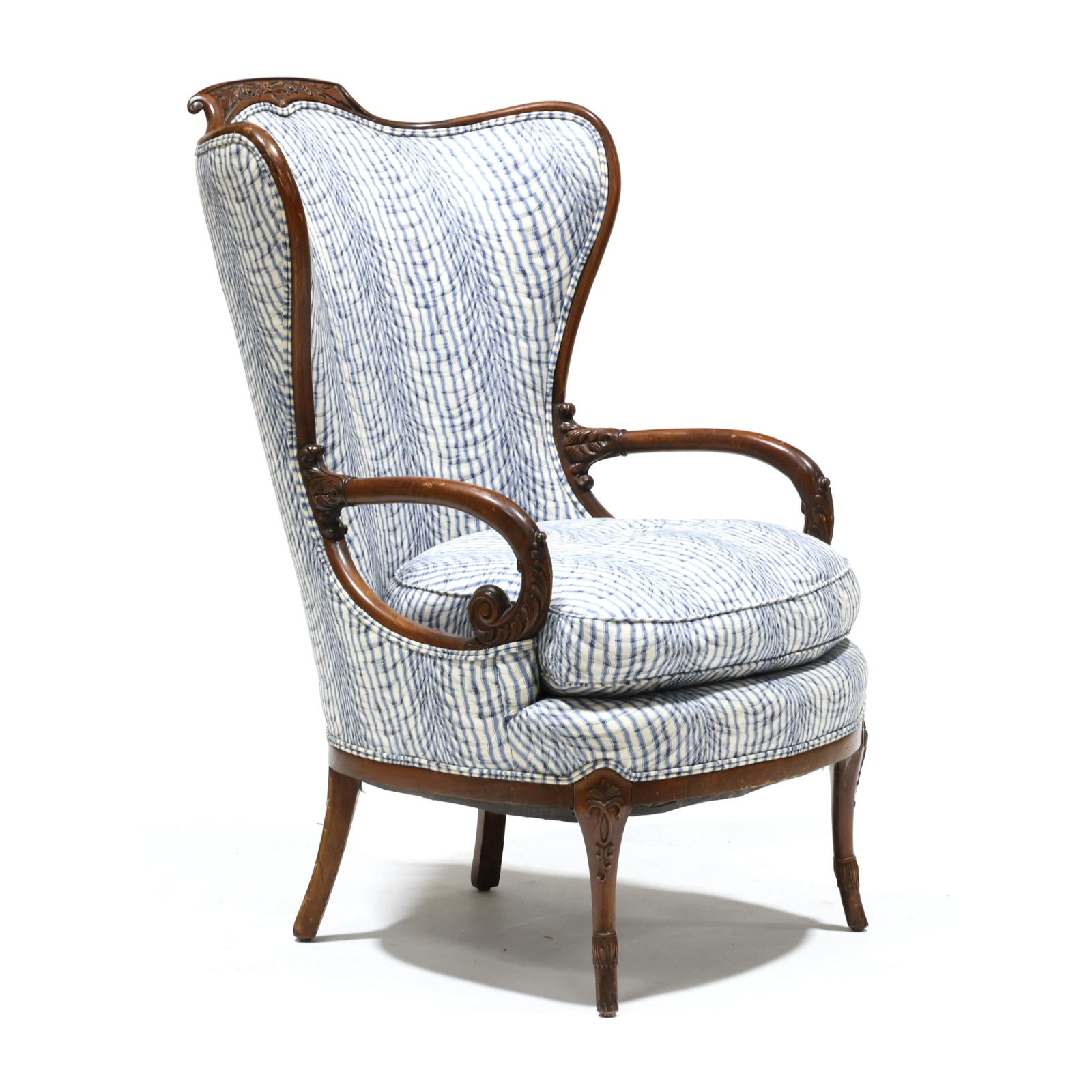 Hollywood Regency Style Carved Mahogany Fireside Chair (1 of 7)