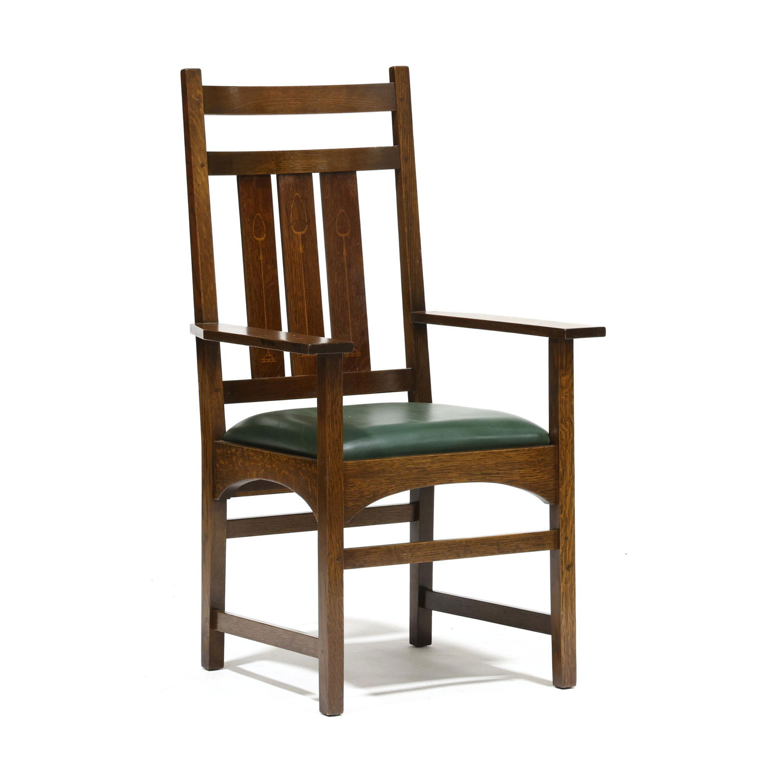 Stickley, Harvey Ellis Designed Mission Style Inlaid Oak Armchair (1 of 8)