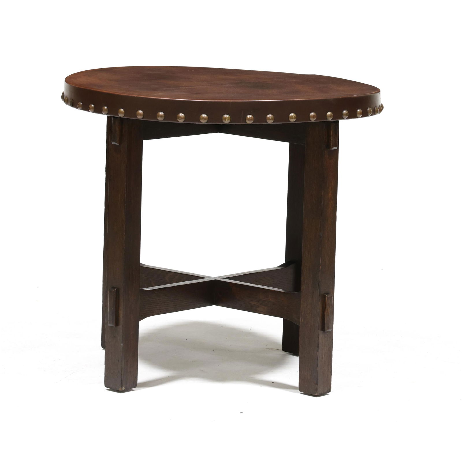 Mission Oak Leather Top Circular Table (1 of 5)