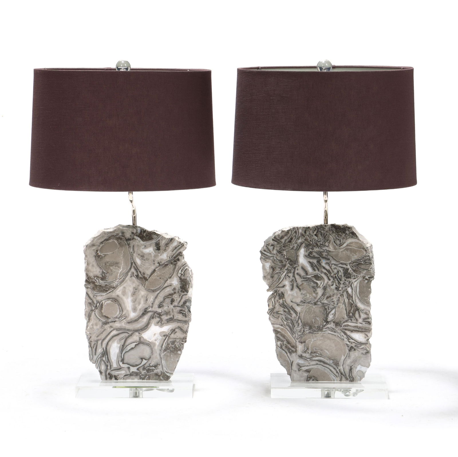 Pair of Lucite and Marble Table Lamps with Shades (1 of 9)