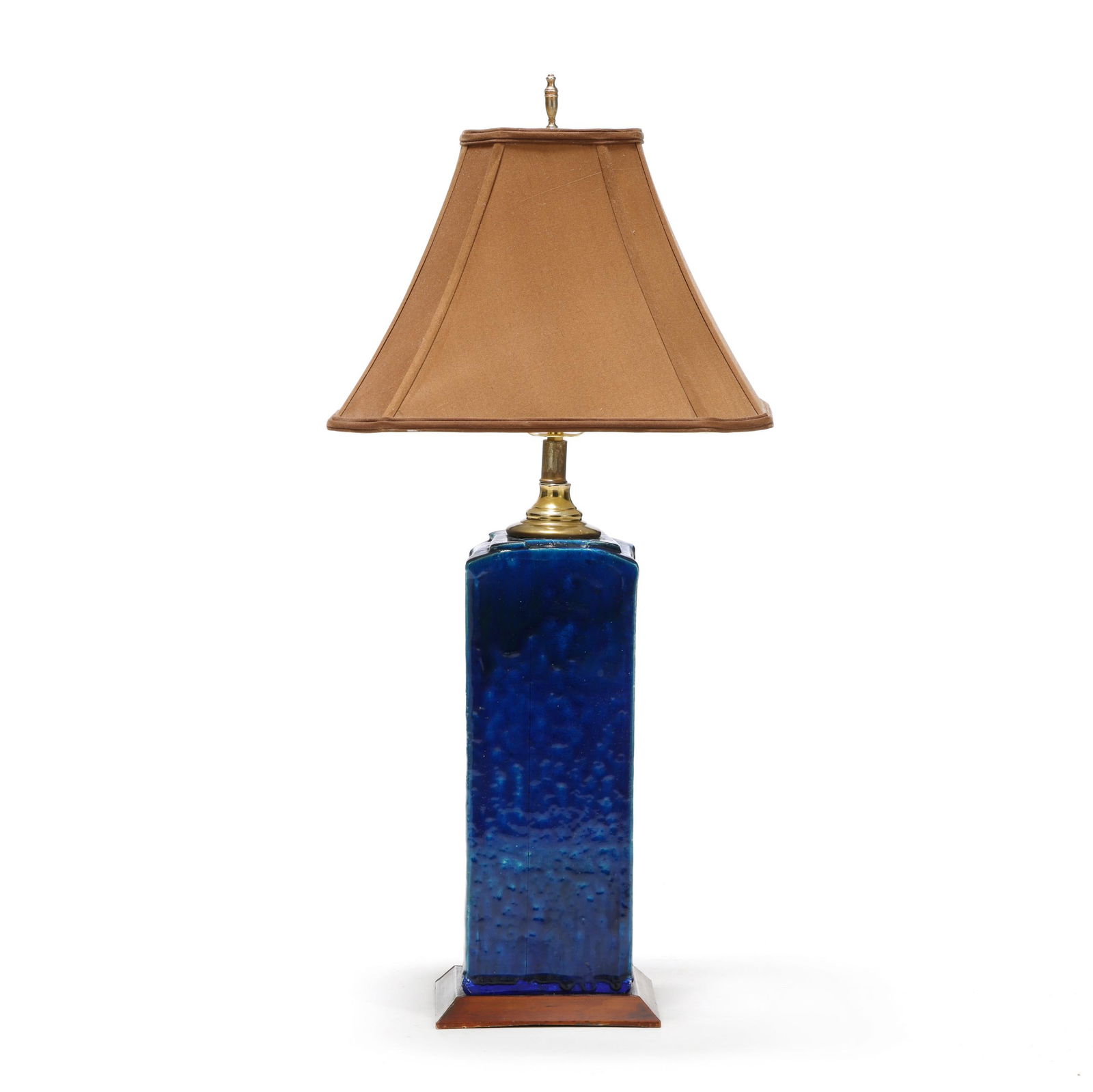 Modernist Blue Glazed Pottery Lamp with Shade (1 of 8)