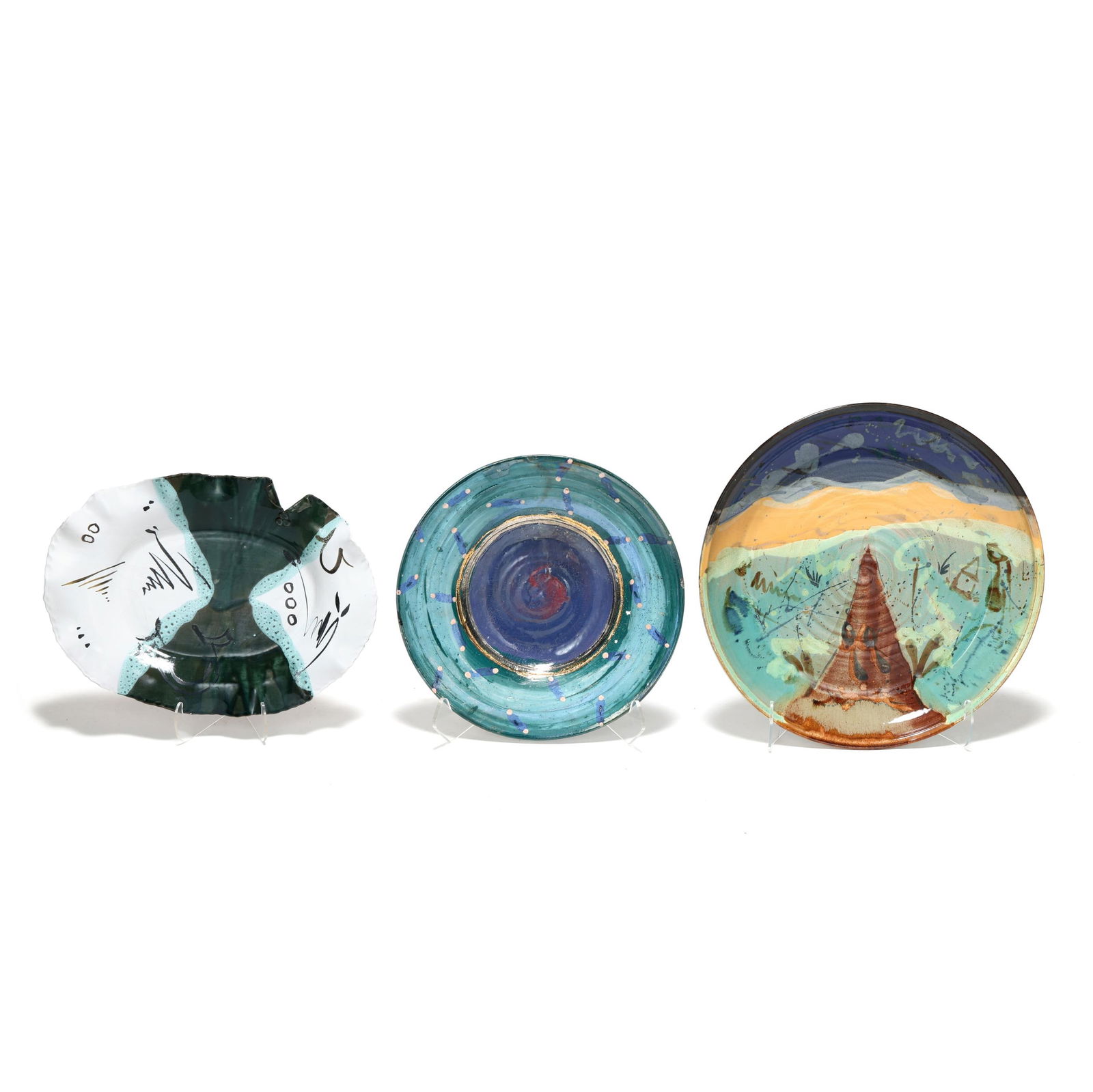 Three Large Art Pottery Dishes, including Mangum Pottery (Weaverville, NC), (1 of 12)