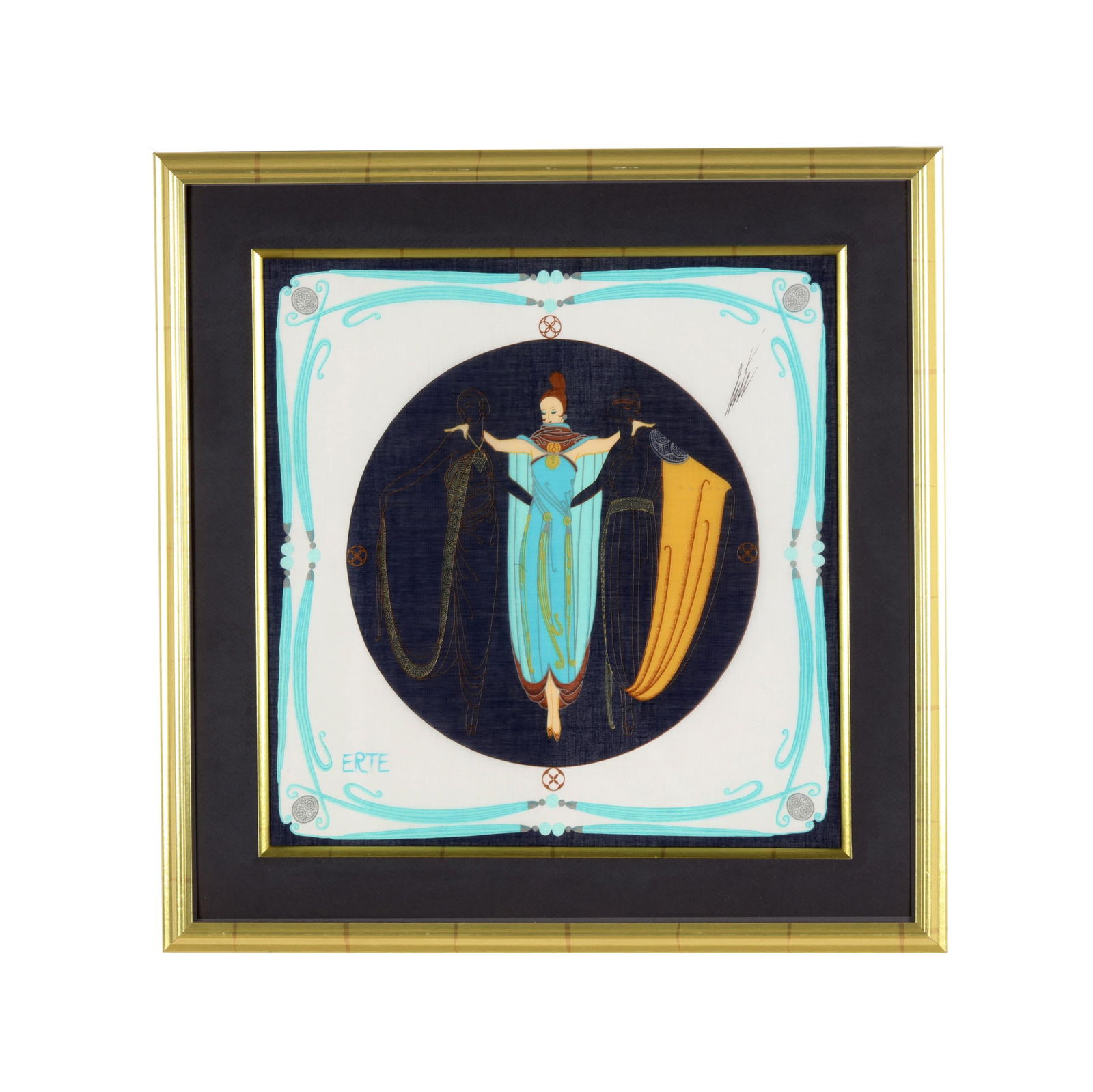 Erté (Romaine de Tirtoff) (Russian-French, 1892-1990), Framed Ladies in Waiting Scarf (1 of 6)