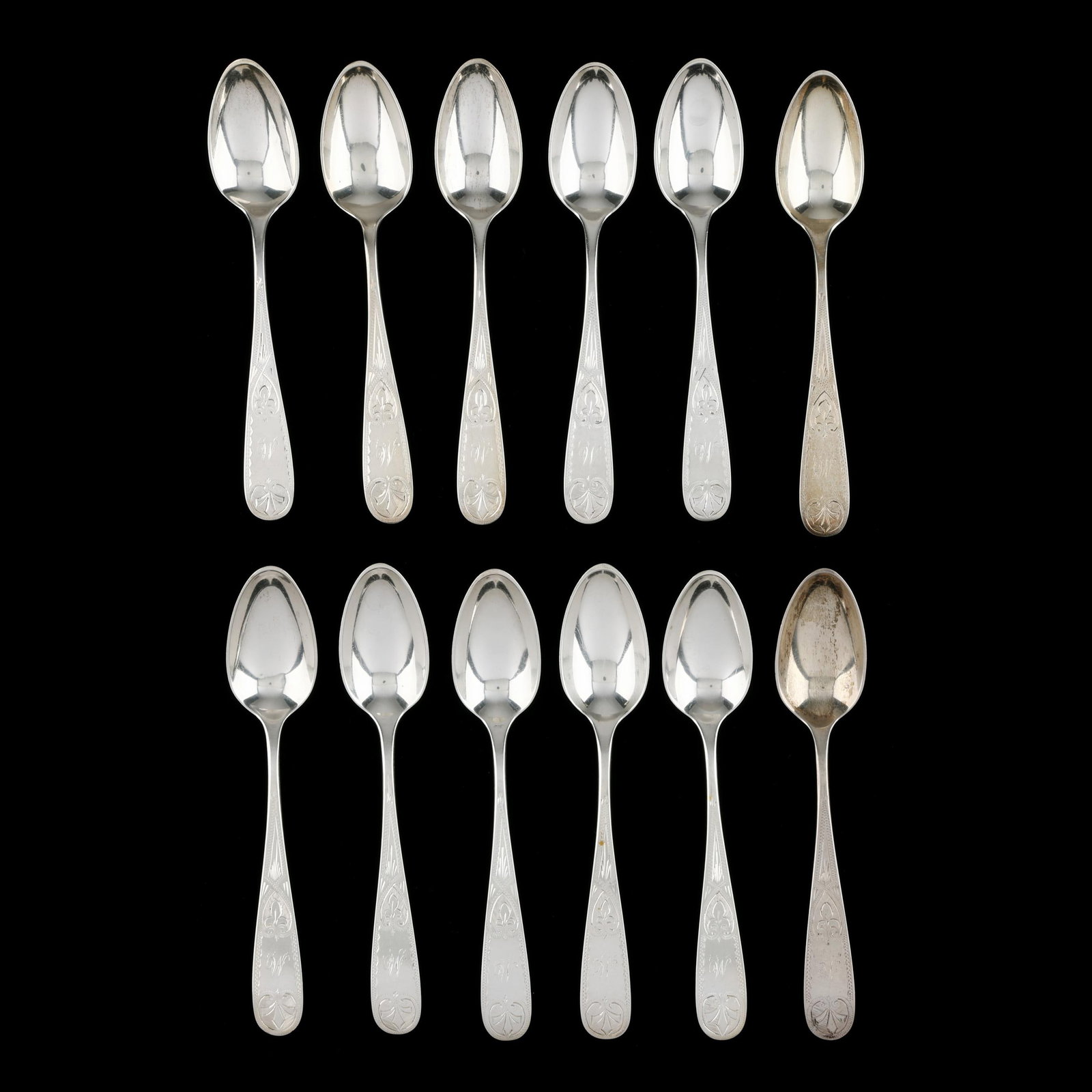 Set of Twelve Engraved Coin Silver Teaspoons (1 of 4)