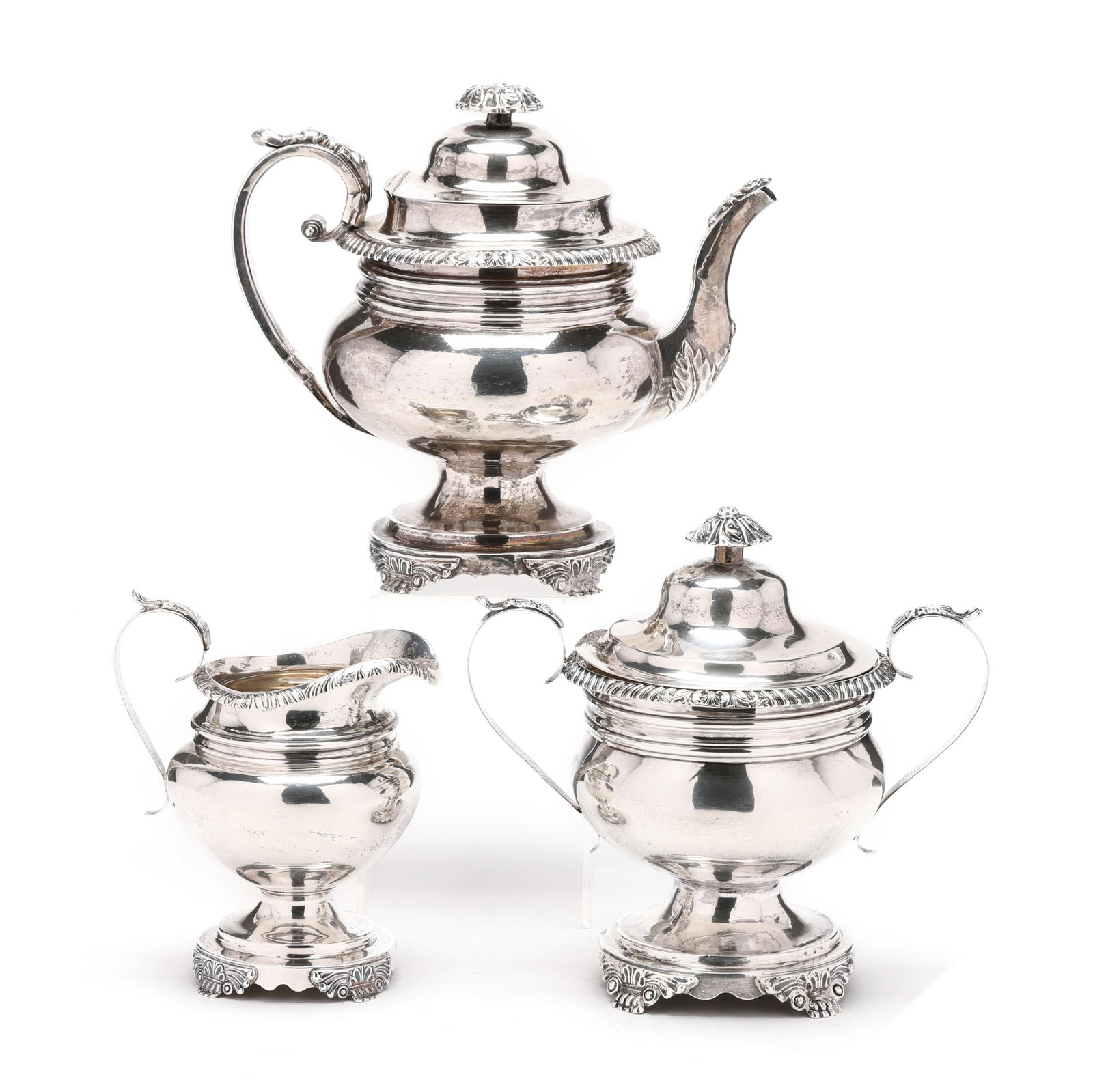 Federal Coin Silver Teapot and Sugar Bowl, with Sterling Creamer (1 of 10)