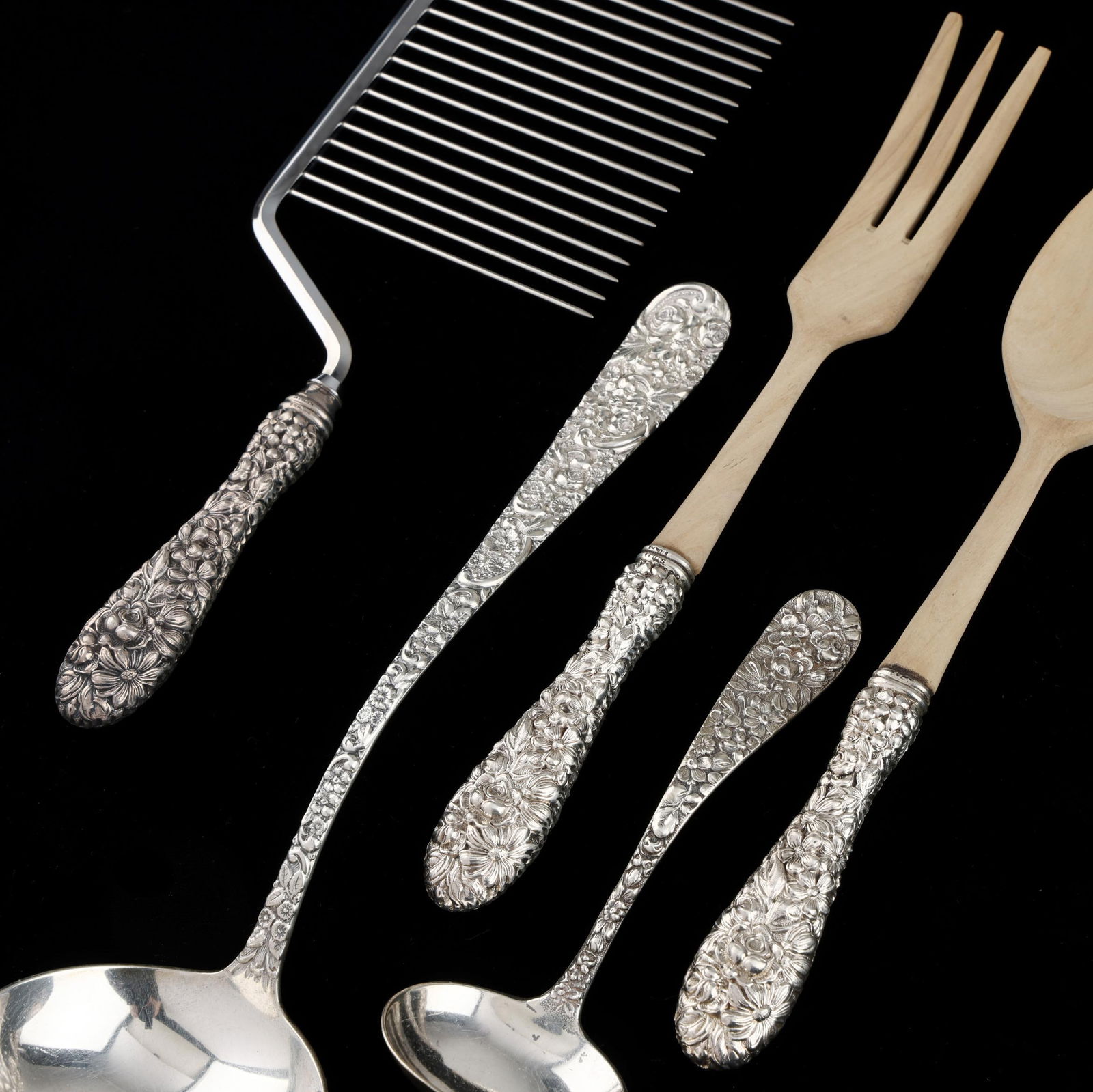 Five Repousse Sterling Silver Flatware Servers - 2