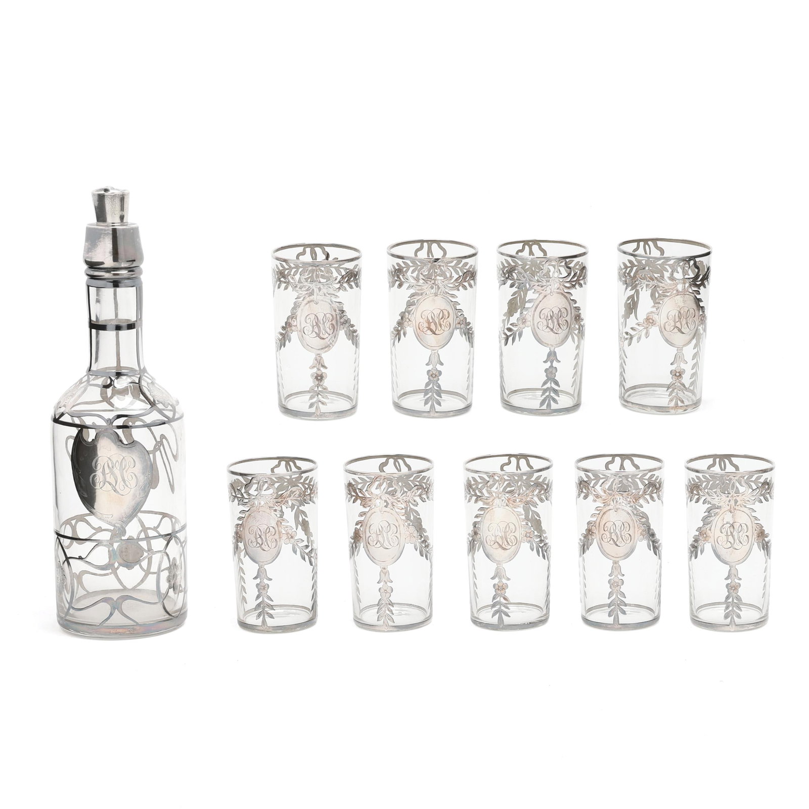 Sterling Silver Mounted Glass Decanter and Tumbler Set (1 of 10)