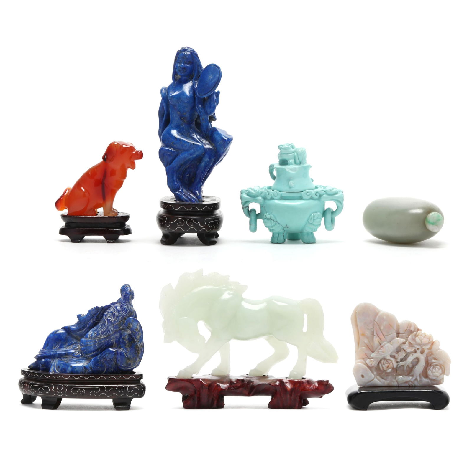 A Group of Six Asian Carved Stone Figures and a Snuff Bottle (1 of 12)