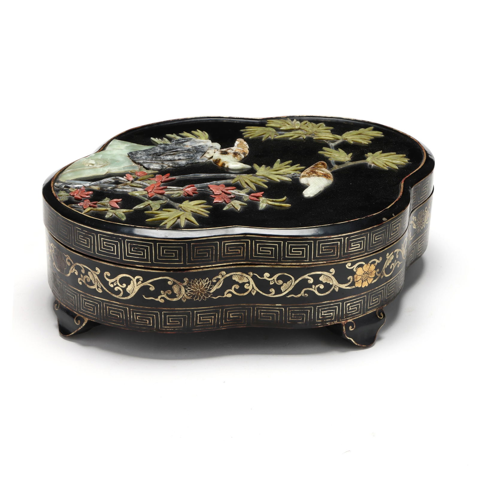A Large Chinese Lacquer Box with Hardstone Inlay (1 of 10)