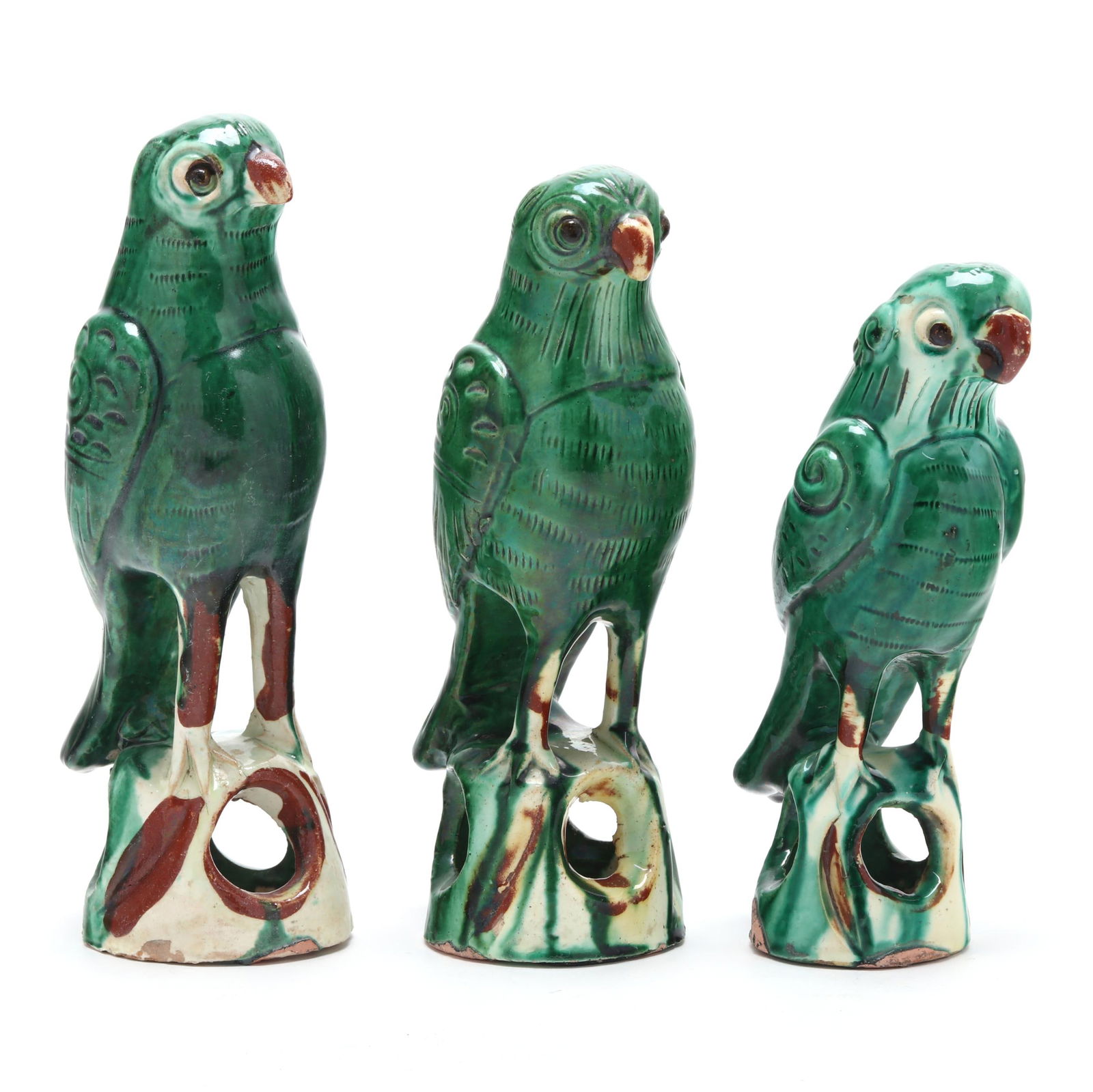 Three Chinese Green Pottery Parrots (1 of 6)