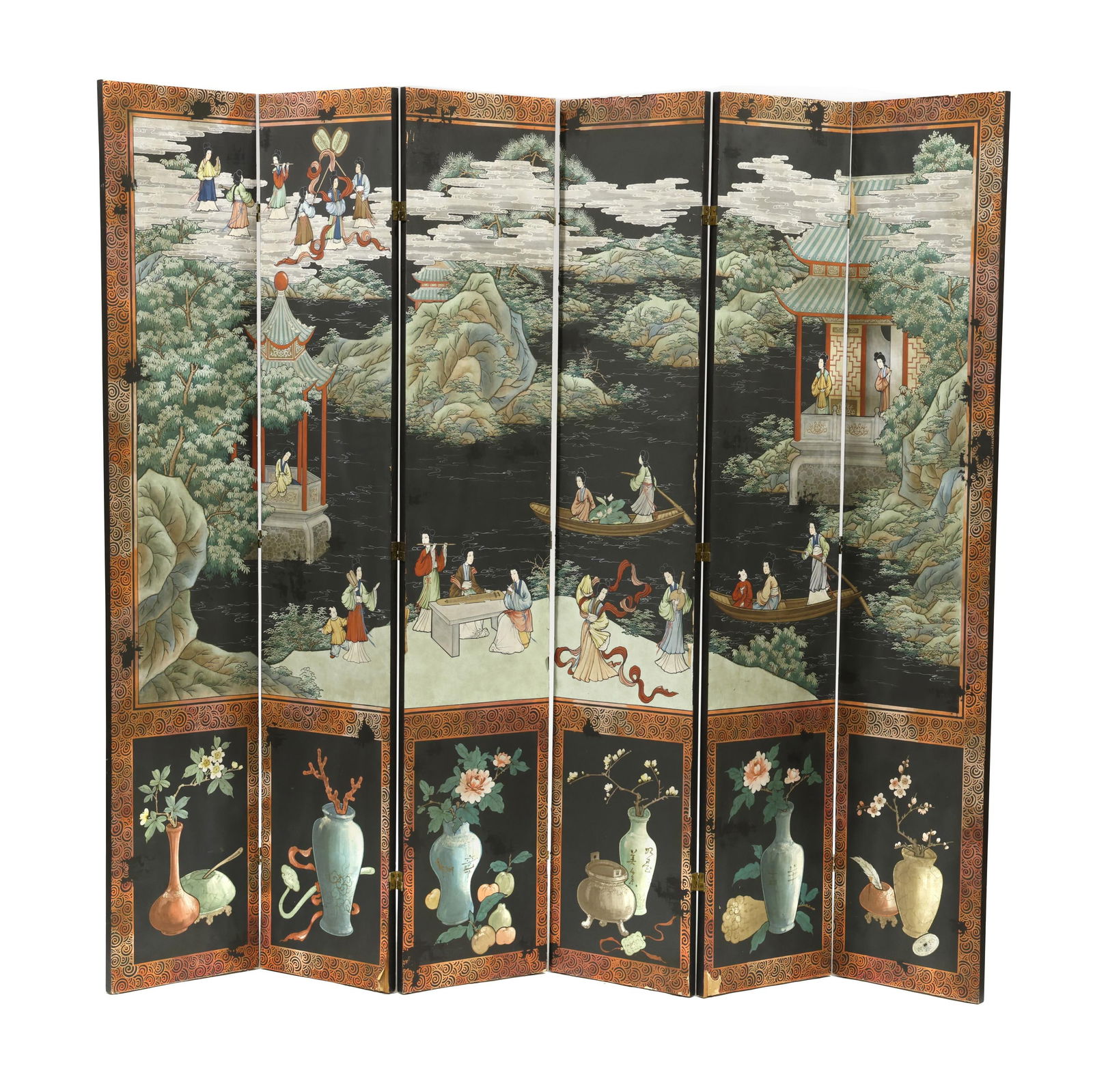 Chinese Six Panel Tall Painted Floor Screen (1 of 8)