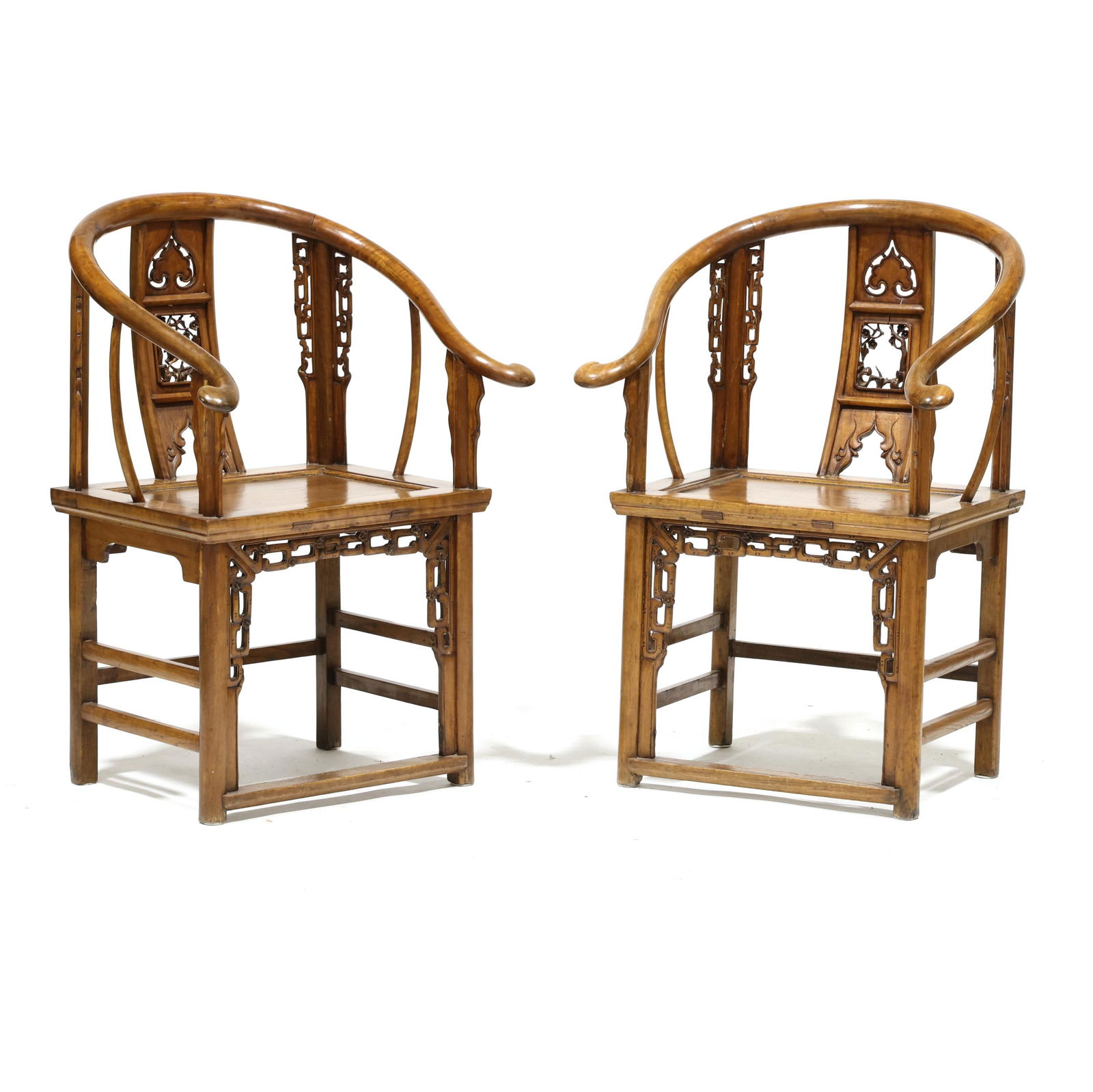 Pair of Chinese Carved Hardwood Horseshoe Armchairs (1 of 8)