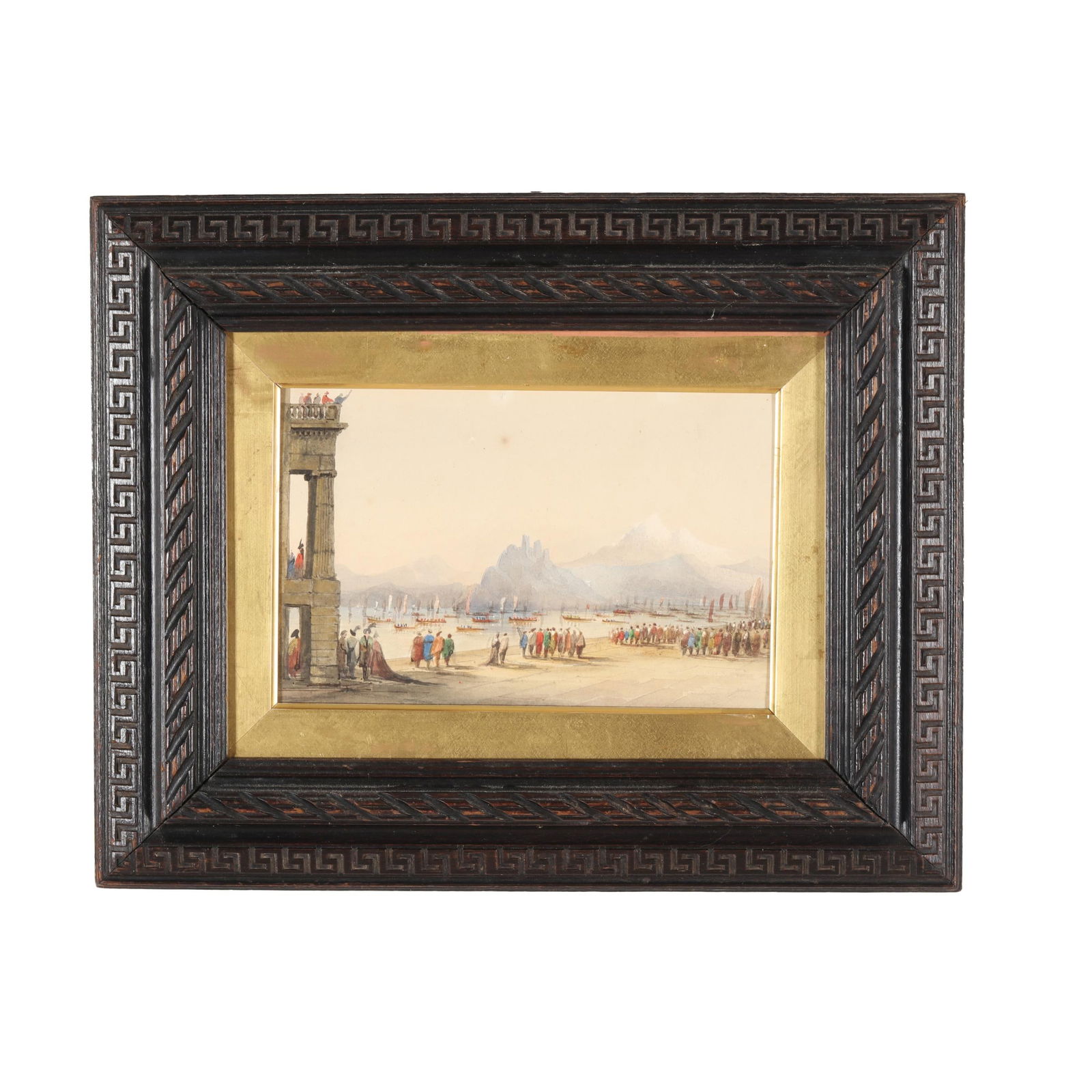 Attributed Alexander F. Rolfe (United Kingdom, 1814-1875), Procession of Boats Toward the Dolomites: Attributed Alexander F. Rolfe (United Kingdom, 1814-1875), Procession of Boats Toward the Dolomiteswatercolor on paper, unsigned, retaining inscription and gallery label to the verso, presented in an