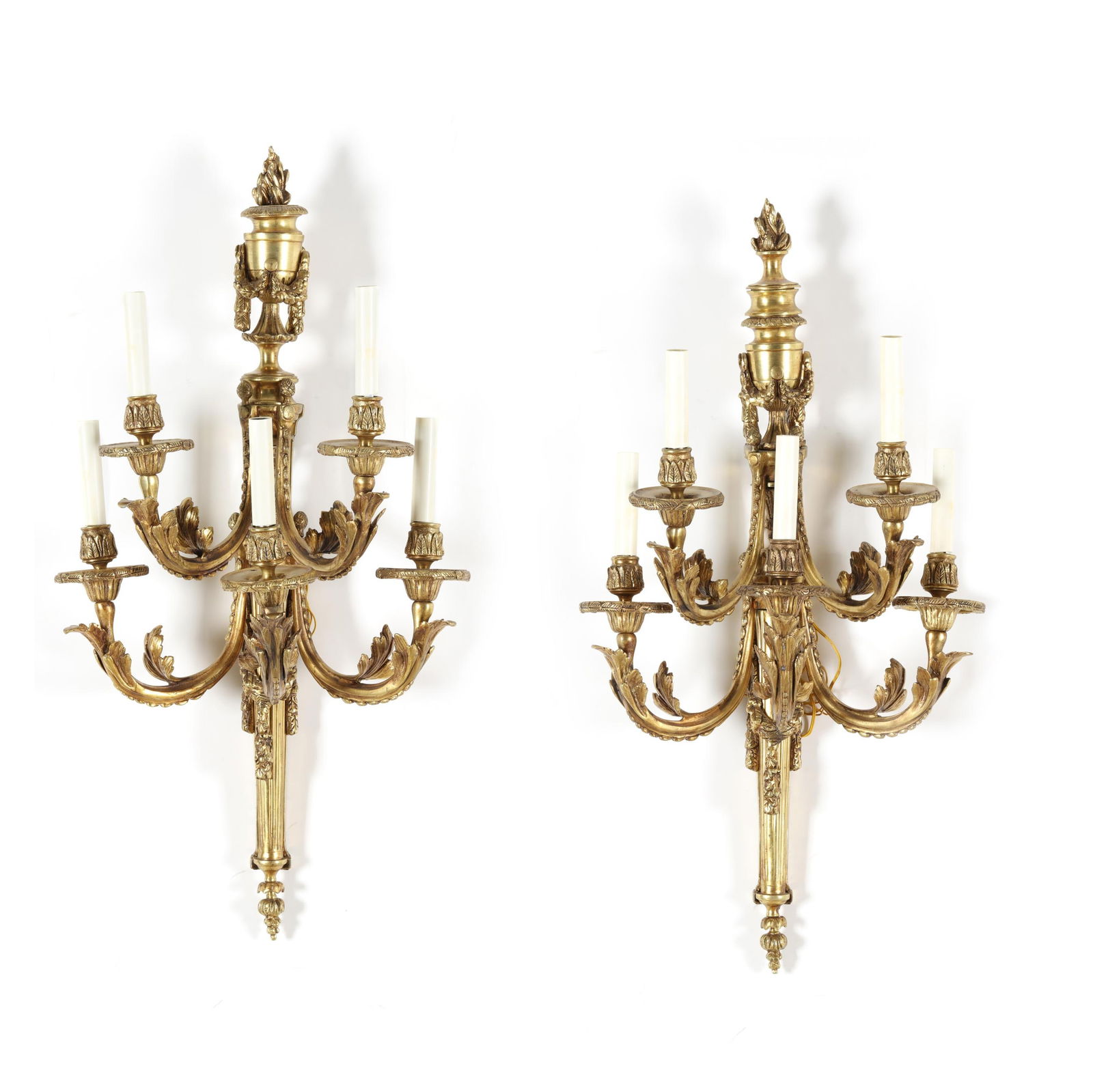 Pair of Louis XVI Style Gilt Brass Sconces (1 of 8)