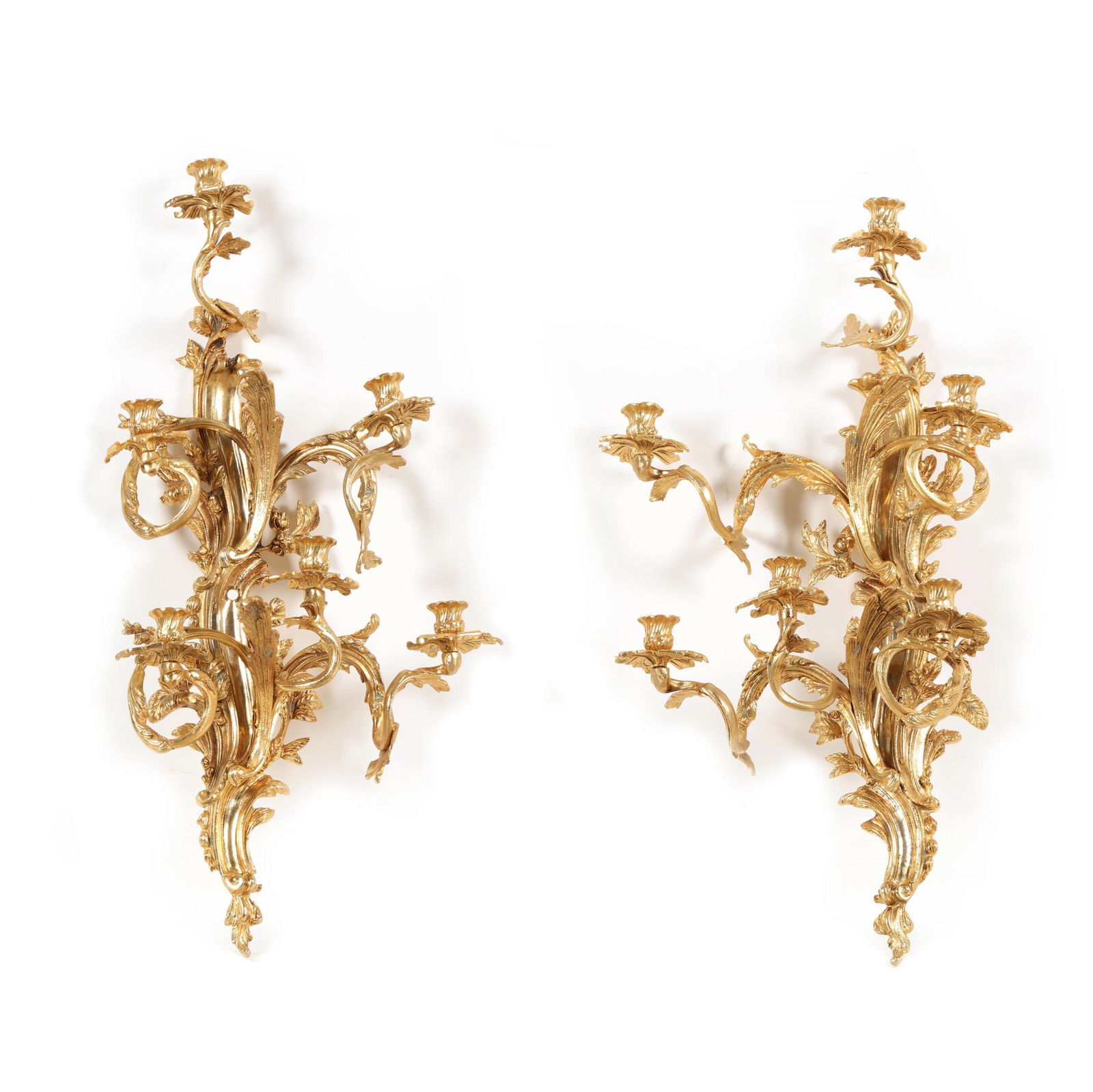 Pair of French Rococo Style Gilt Brass Sconces (1 of 12)