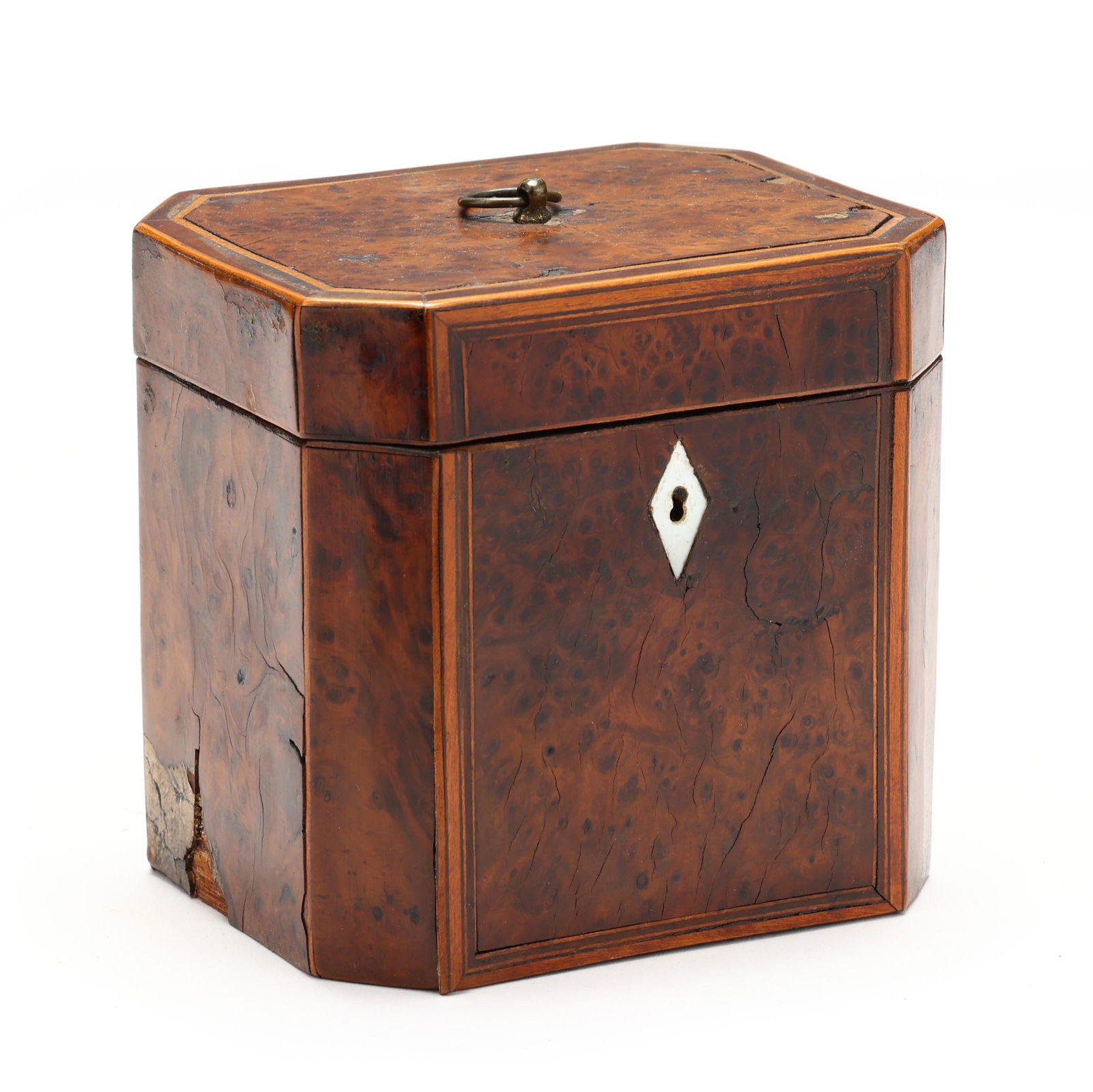 George III Inlaid Burlwood Tea Caddy (1 of 8)