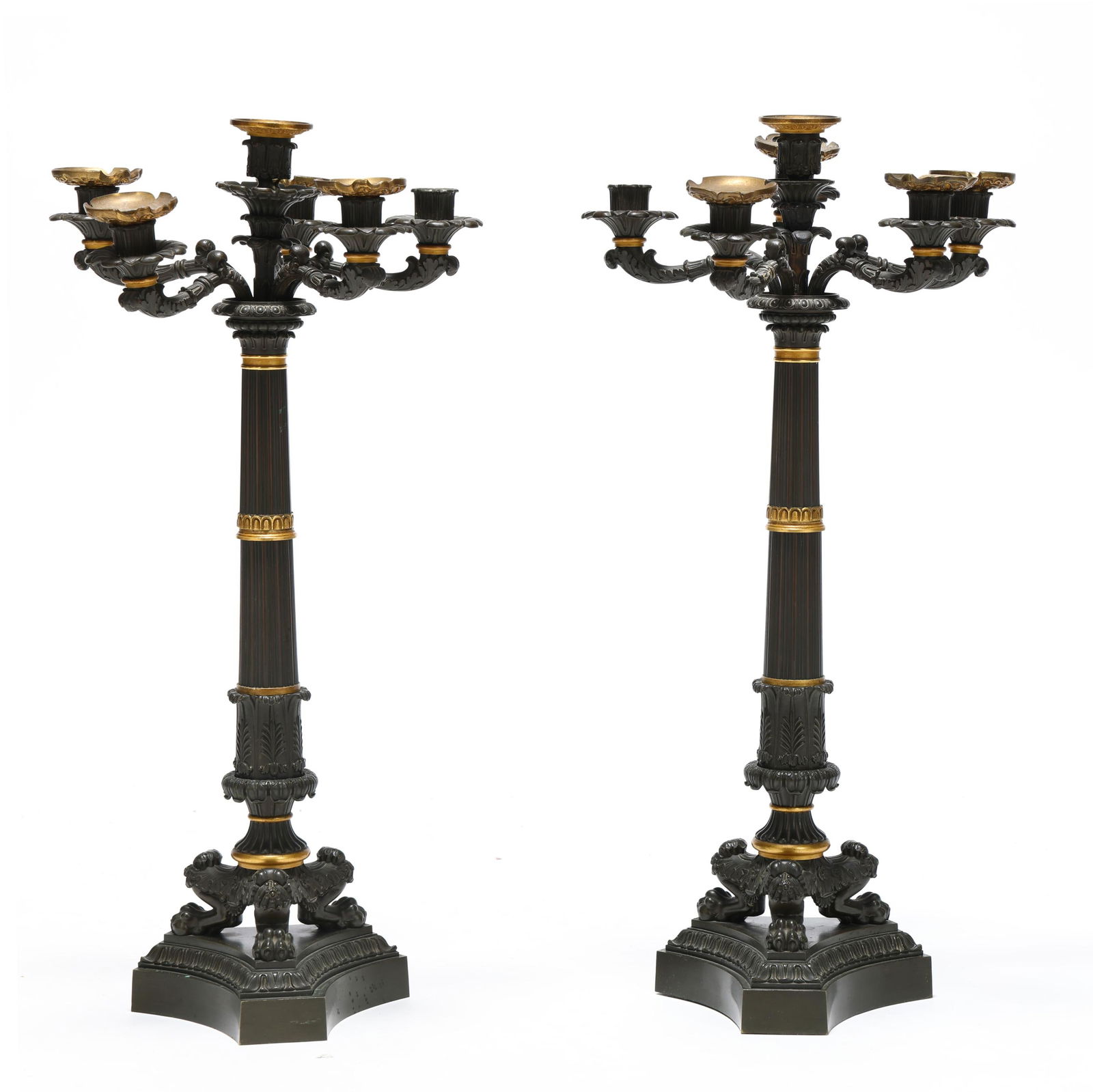 Pair of Napoleon III Patinated and Gilt Bronze Six Light Candelabra (1 of 5)