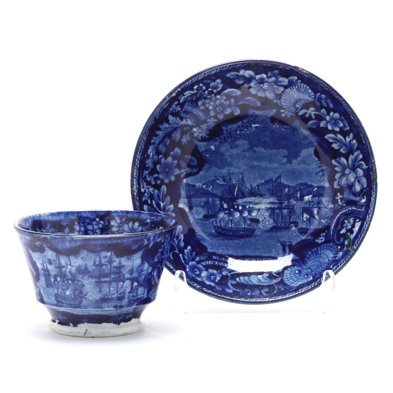 Historical Staffordshire Blue Transferware Cup and Underplate (1 of 8)