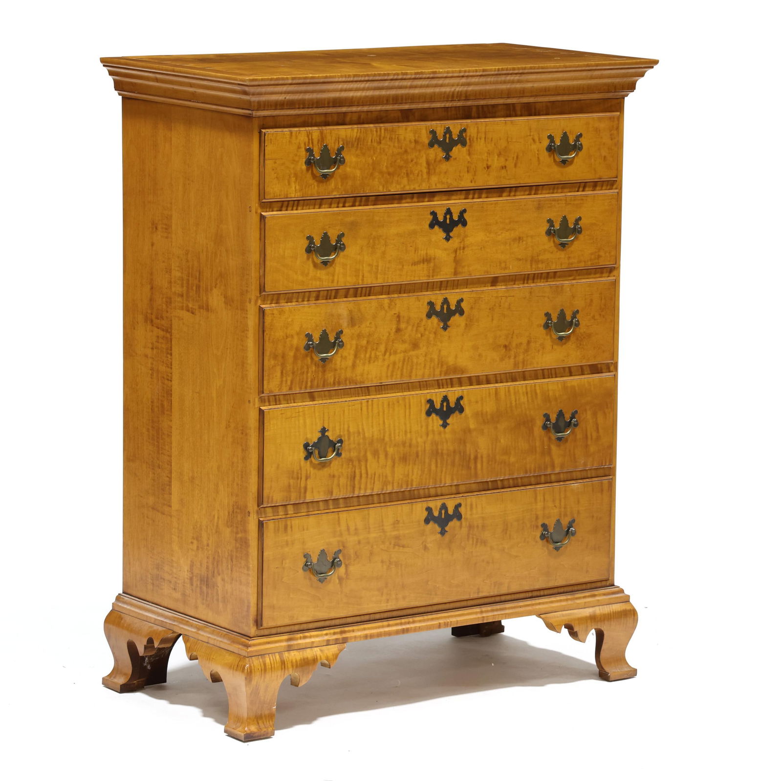 Eldred Wheeler (MA, 20th Century), Chippendale Style Tiger Maple Semi-Tall Chest of Drawers (1 of 9)