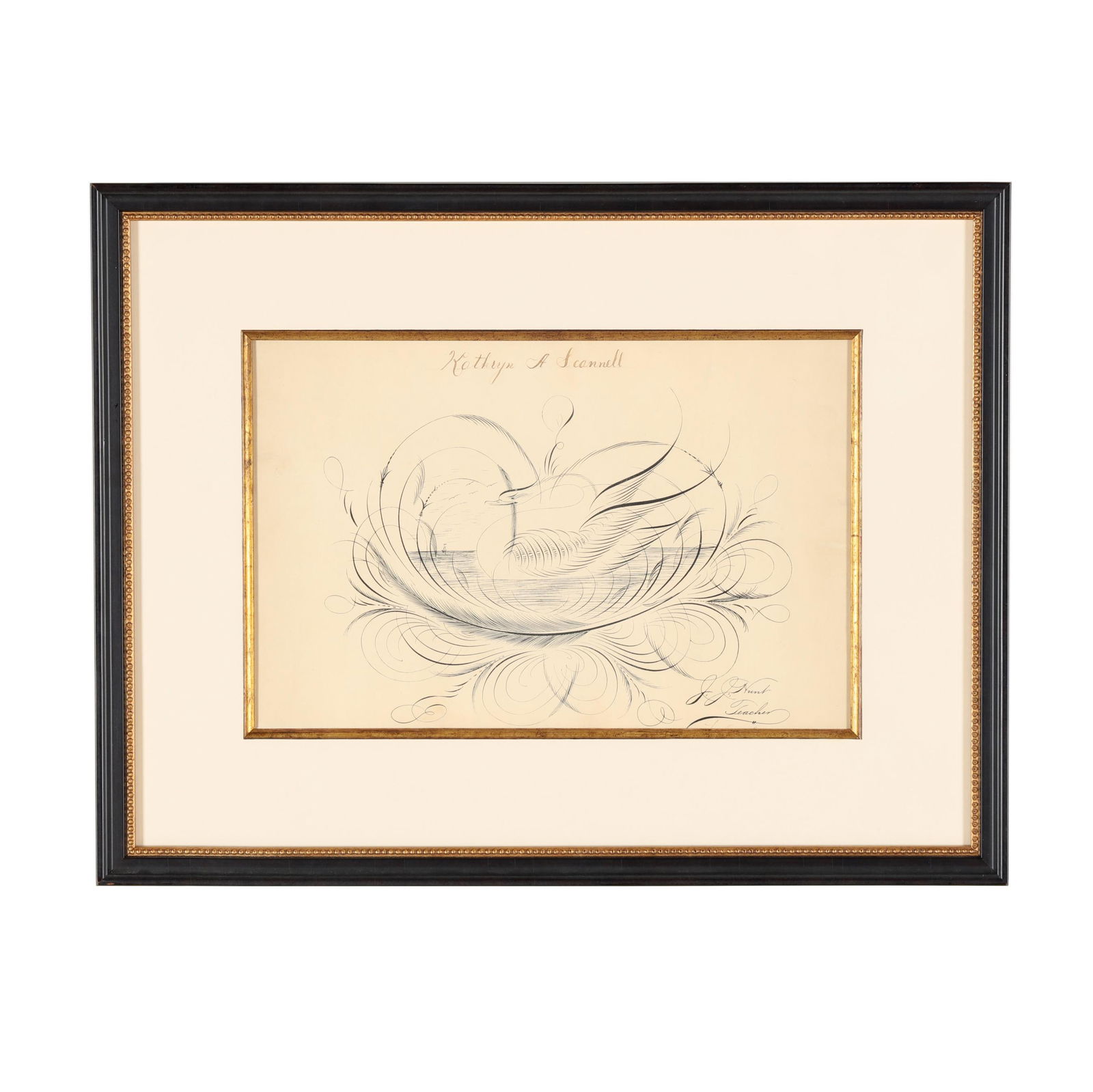 Kathryn A. Scannell, Framed Penwork Calligraphy Swan (1 of 8)