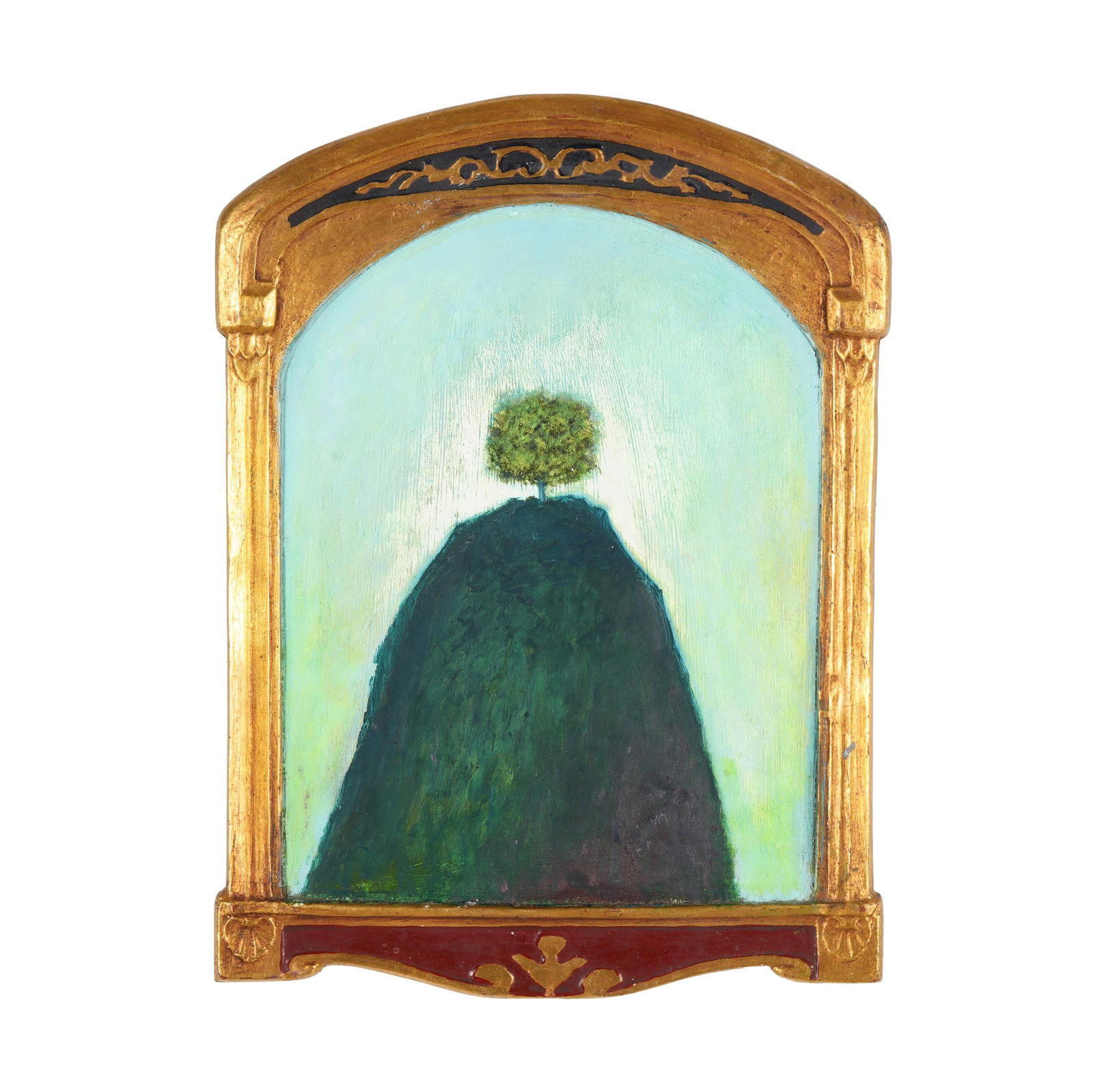 Ruth Ava Lyons (NC), "Tree" Precious Tree: Ruth Ava Lyons (NC), "Tree" Precious Treeoil on repurposed tabernacle board, 1992, retaining an old label from the Regal Art Studios of Chicago to the verso, signed and inscribed to the verso. 15 x 11