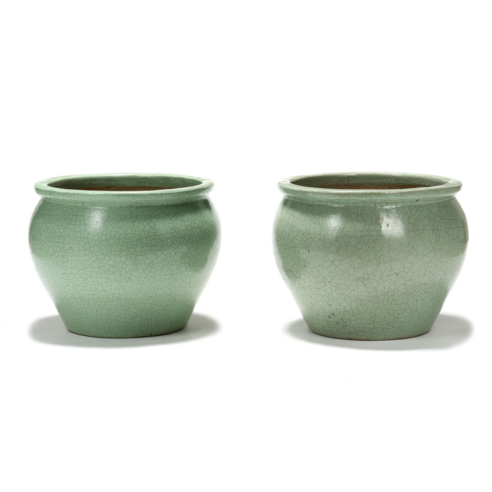 Pair of Large Celadon Crackle Planters (1 of 7)
