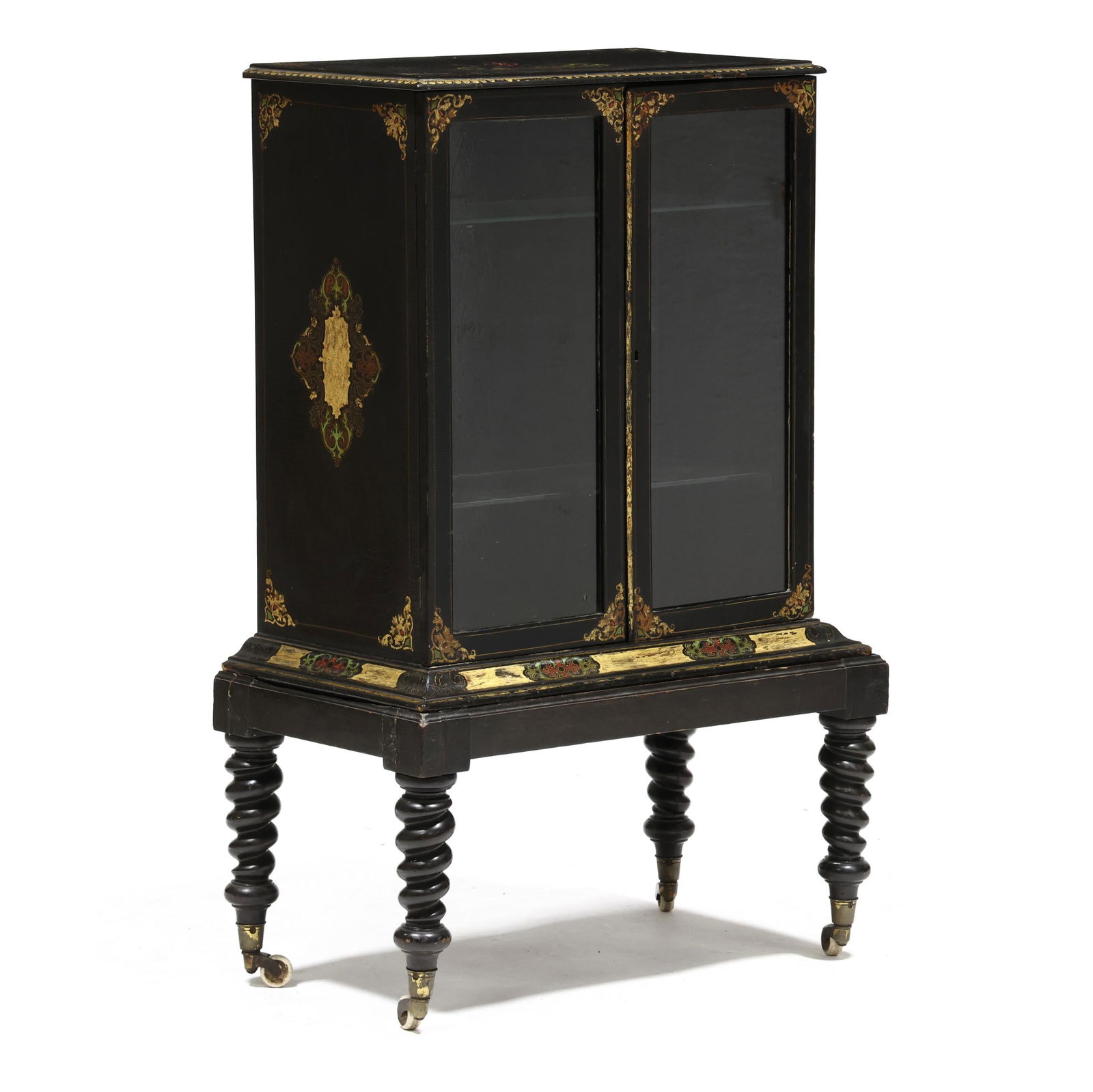 Antique Continental Faux Boule Inlaid Diminutive Cabinet on Stand (1 of 8)