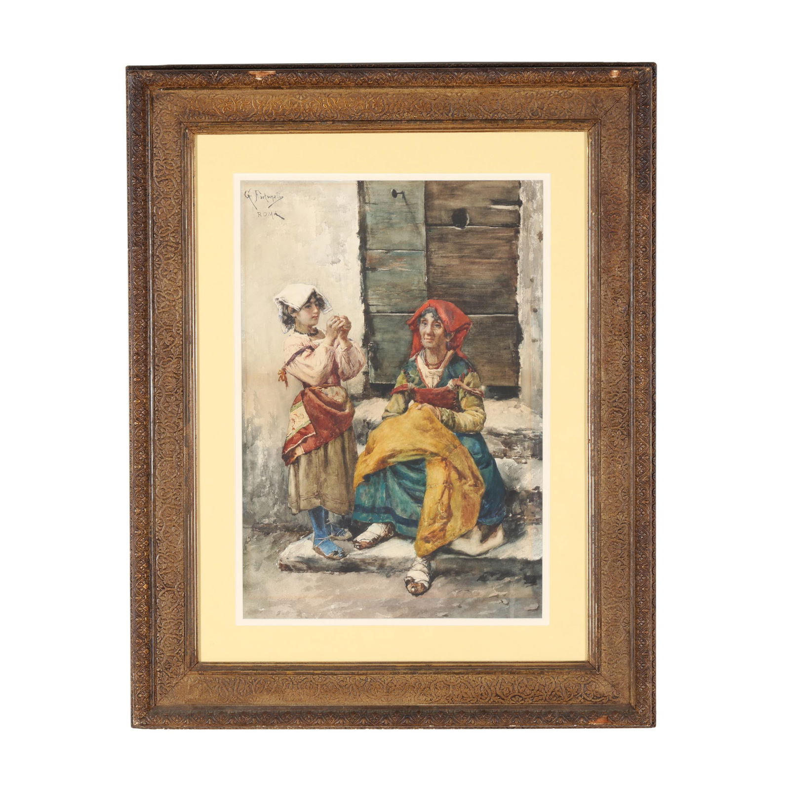 Giovanni Fortunati (Italian, 19th Century), Seamstress and Attendant: Giovanni Fortunati (Italian, 19th Century), Seamstress and Attendant watercolor on paper, signed at upper right, matted and framed below glass. Sight size 21 1/2 x 14 5/8 in.; Frame dimensions 32