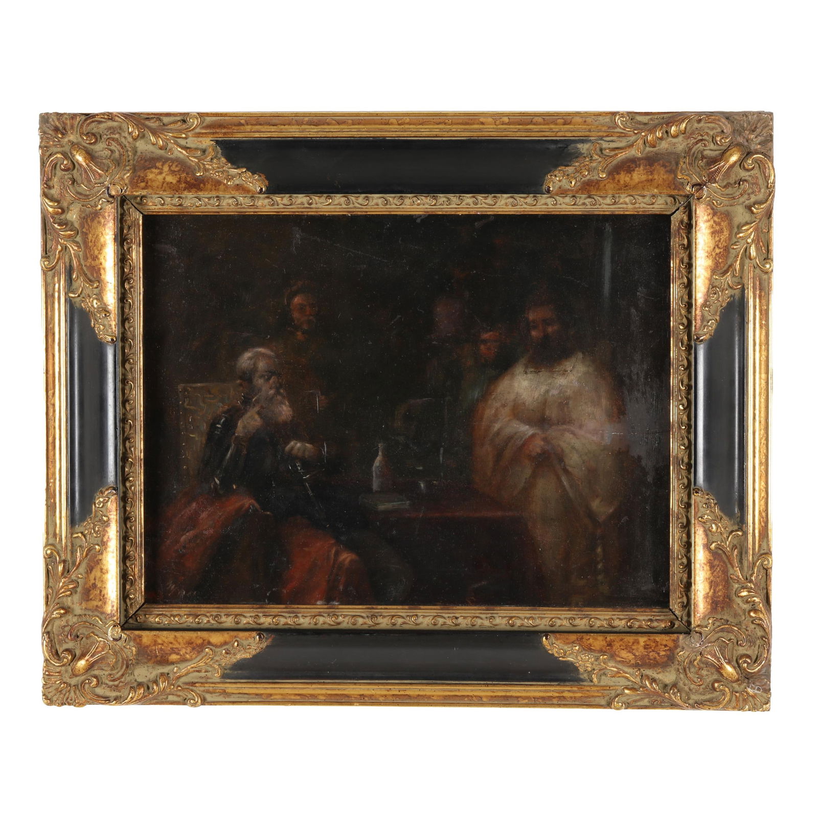Dutch School (18th Century), Knight and Clergy in an Interior: Dutch School (18th Century), Knight and Clergy in an Interioroil on panel, 18th century or earlier, unsigned, presented in a parcel gilt frame. Panel 12 3/4 x 16 in.; Frame dimensions 17 3/4 x 21 3/4