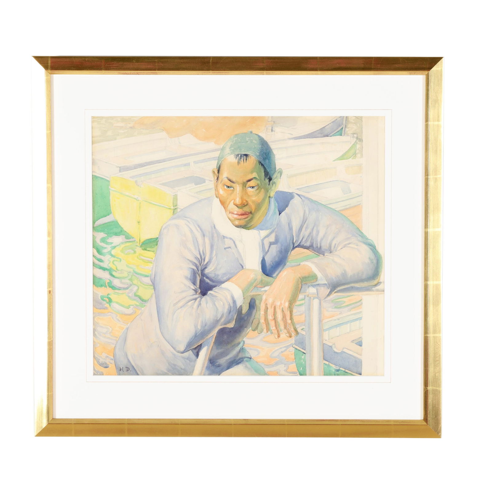 Harold Dearden (British, 1888-1969), The Mariner: Harold Dearden (British, 1888-1969), The Marinerwatercolor on paper, signed with monogram at lower left, inscribed to the verso, presented in a gilt frame below glass. Sight size 16 x 17 5/8 in.; Fram