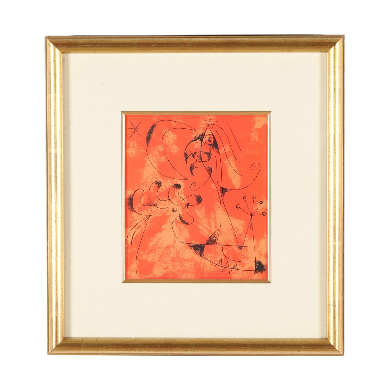 Joan Miró (Spanish, 1893–1983), Joan Miró (Plate 6): Joan Miró (Spanish, 1893–1983), Joan Miró (Plate 6)lithograph in colors, 1956, unsigned, matted and framed. Cramer 39. Frame dimensions 17 x 16 in. Additional high-resolution photos are available