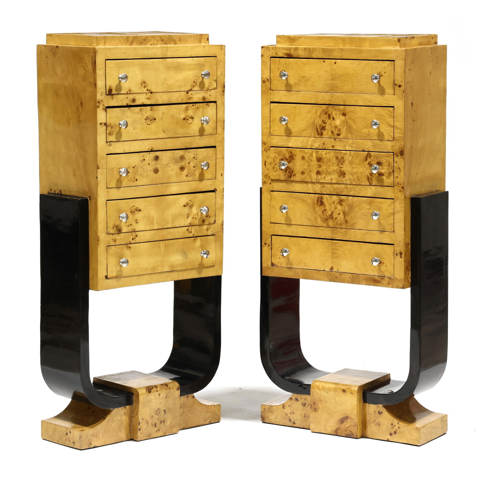 Pair of Art Deco Style Burl Wood Vertical Chests (1 of 10)