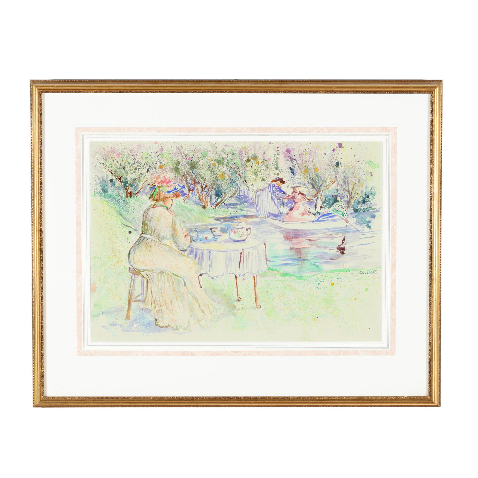 Norma Murphy (NC), Tea in the Garden: Norma Murphy (NC), Tea in the Gardenwatercolor on paper, 1987, signed and dated at lower right, matted and framed below glass. Sight size 14 x 21 in.; Frame dimensions 23 3/8 x 29 1/4 in. Born and rai