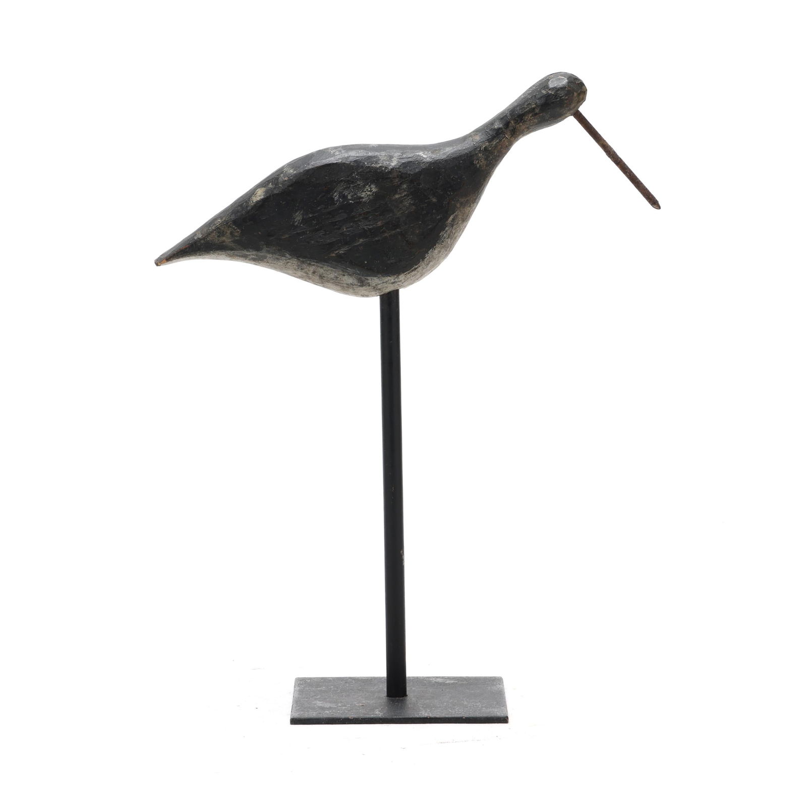 Harry Capps (NC, 1890-1950), Important Dowitcher: Harry Capps (NC, 1890-1950), Important DowitcherKnotts Island, North Carolina, circa 1910, carved and painted wood, iron nail bill. Length 9.5 in. Harry Oliver Capps was born and raised on the extreme