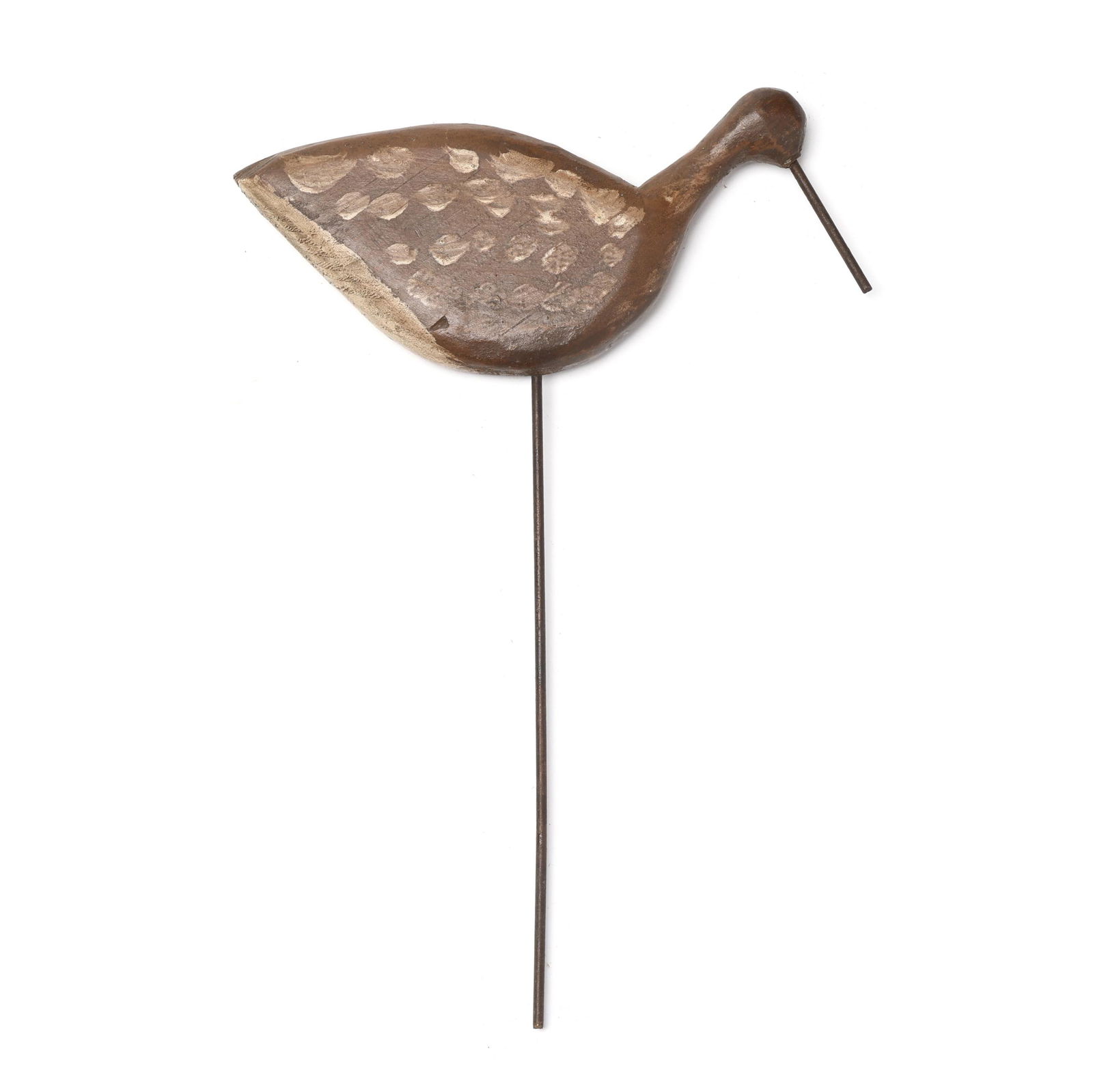 Cecil Midgett (NC, 1905-1982), Published Sanderling: Cecil Midgett (NC, 1905-1982), Published Sanderling Hatteras, North Carolina, circa 1930s, carved and painted wood, iron bill and stake, published on pages 145 of Shorebird Decoys of North Carolina