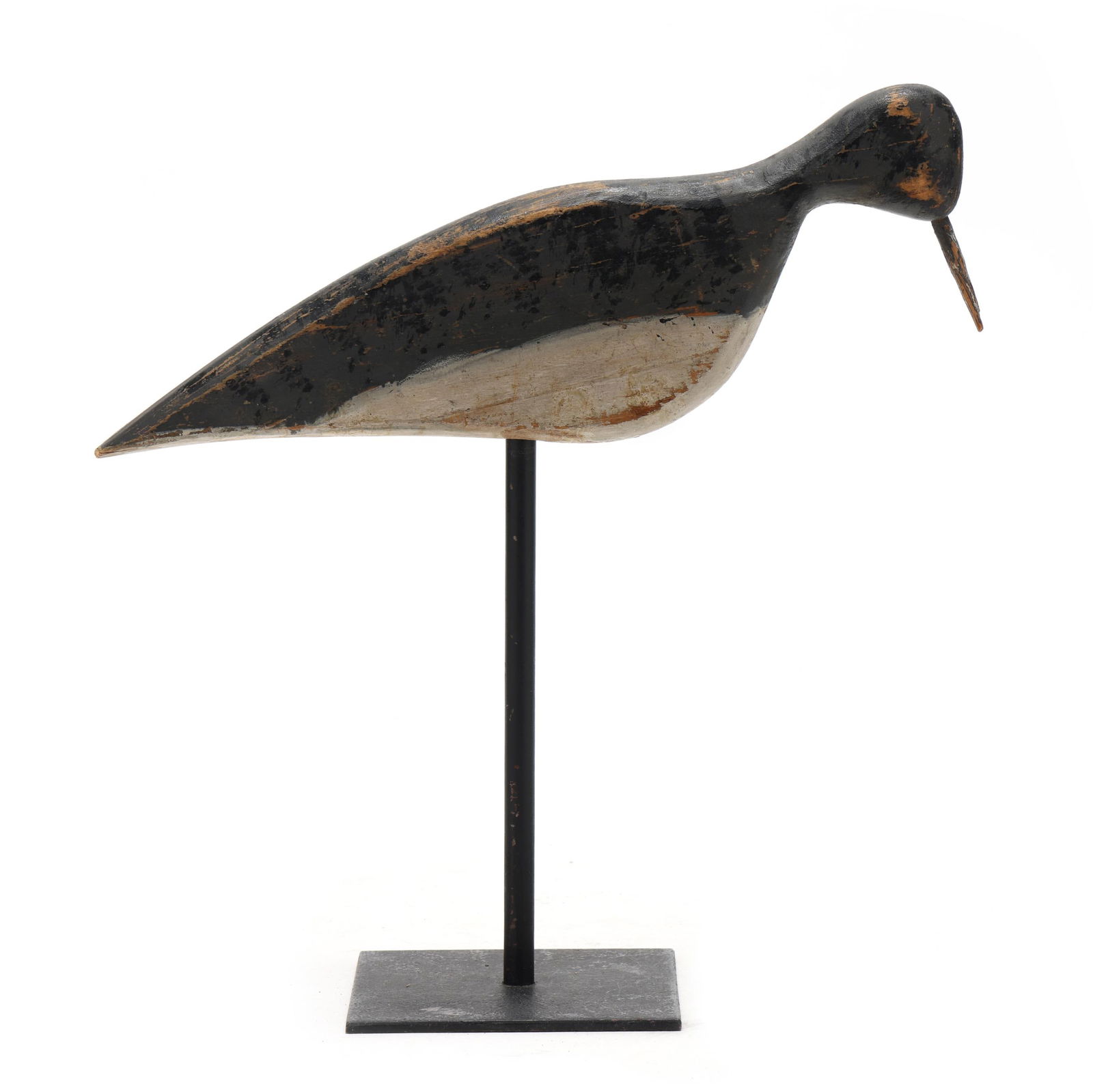 Early North Carolina Willet: Early North Carolina Willet Hatteras, North Carolina, circa 1920s, carved and painted wood, hardwood bill. Length Additional high-resolution photos are available at www.lelandlittle.com