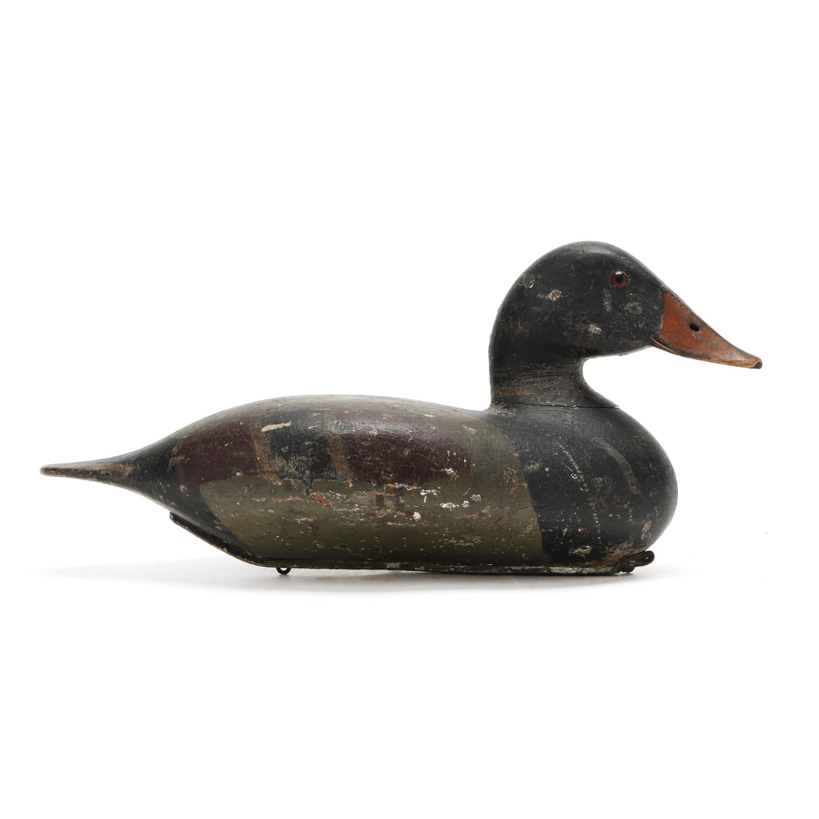Early Illinois River Mallard, Joe French Collection: Early Illinois River Mallard, Joe French CollectionIllinois, circa 1900, carved and painted wood, glass eyes, Joe French collection stamp Length 14.5 in. Additional high-resolution photos are availab