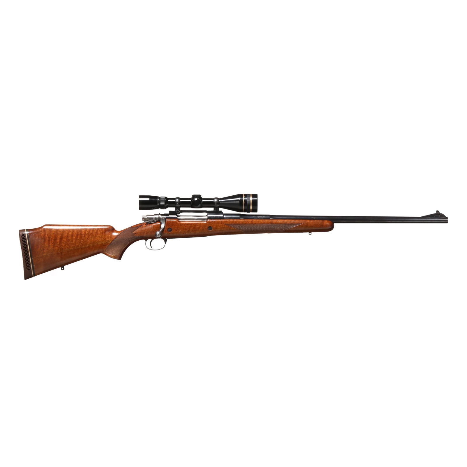 Browning Mauser .300 Win. Mag. Bolt-Action Rifle w/ Optic: Browning Mauser .300 Win. Mag. Bolt-Action Rifle w/ OpticSerial number 60581L70 present on blued bolt-action recevier and tenon of blued 24 in. barrel drilled and tapped for rear sight base and ramped