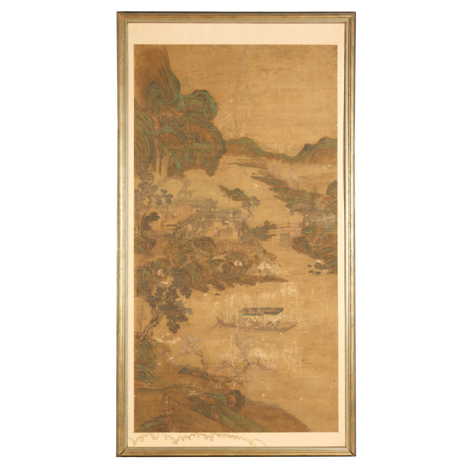 In the Manner of Qiu Ying (Chinese, 1494-1552), An Immense Landscape Painting: In the Manner of Qiu Ying (Chinese, 1494-1552), An Immense Landscape Painting early Qing dynasty, 17th or 18th century, a grand painting with mineral pigments and ink on silk of a tranquil mountain la