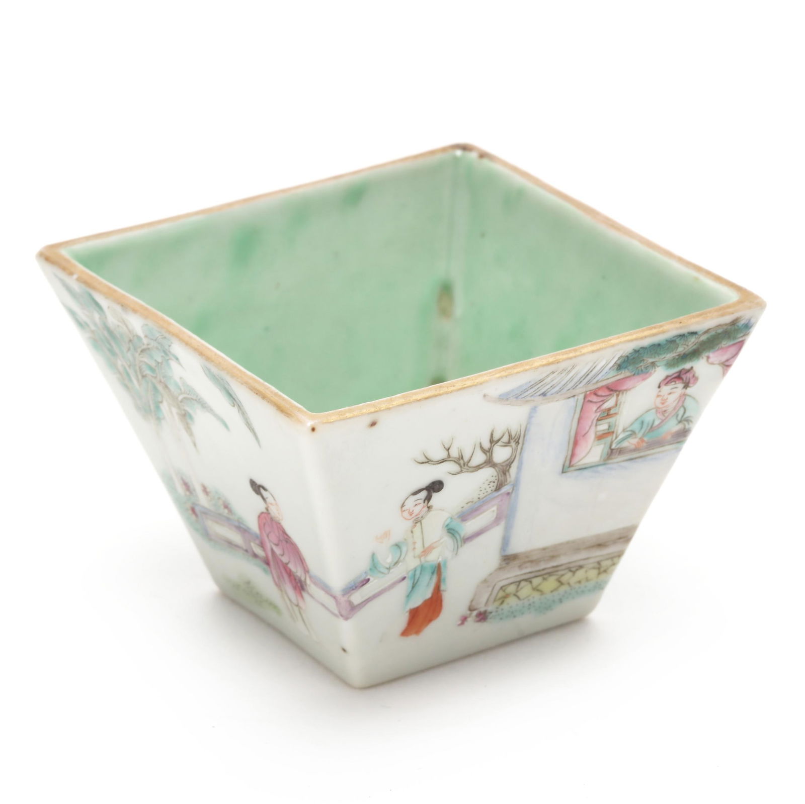 A Chinese Porcelain Famille Rose Square Cup with Figures (1 of 7)