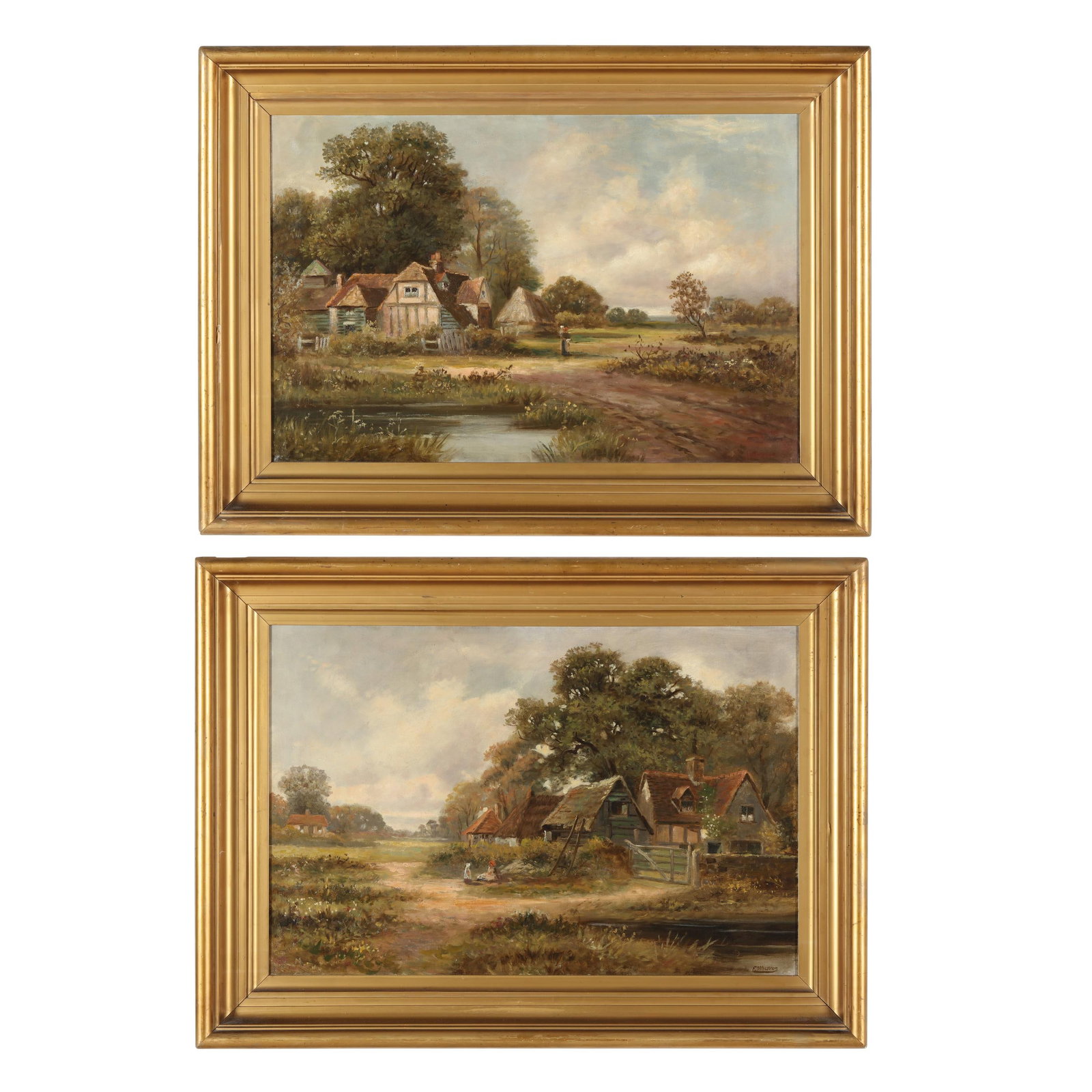 Edward Walters (English, Late 19th Century), Pair of Thatched Roof Cottage Scenes (1 of 12)