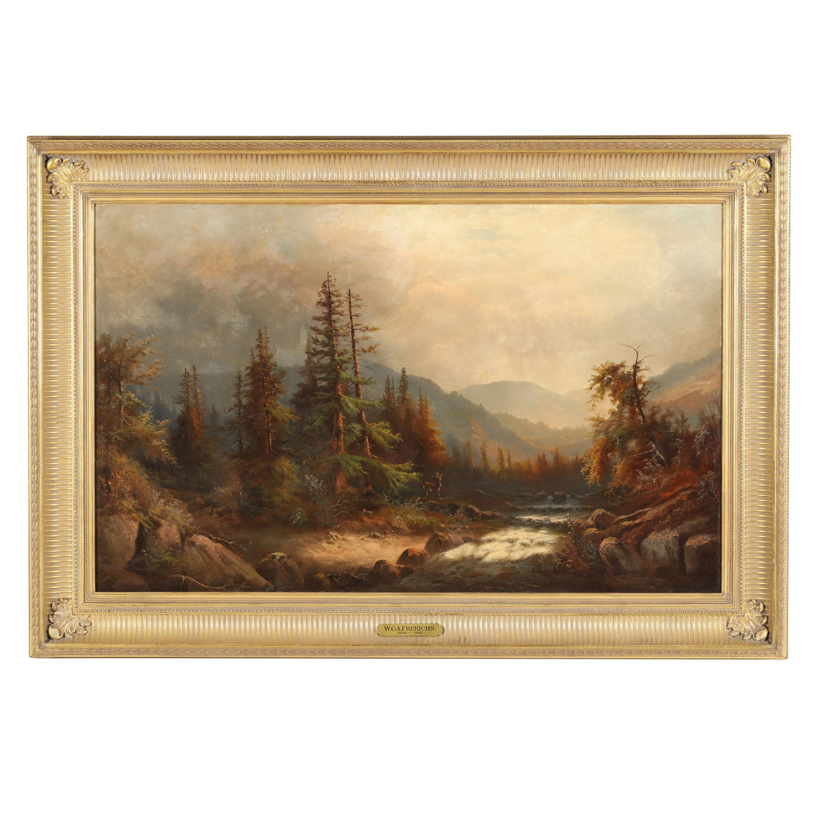 William Charles Anthony Frerichs (Dutch-American, 1829-1905), Landscape with Falls and Stag (1 of 9)