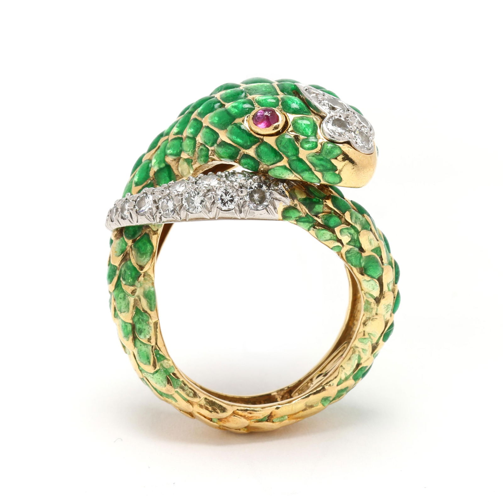 Gold, Platinum, Enamel, and Gem-Set Snake Motif Ring, David Webb (1 of 6)