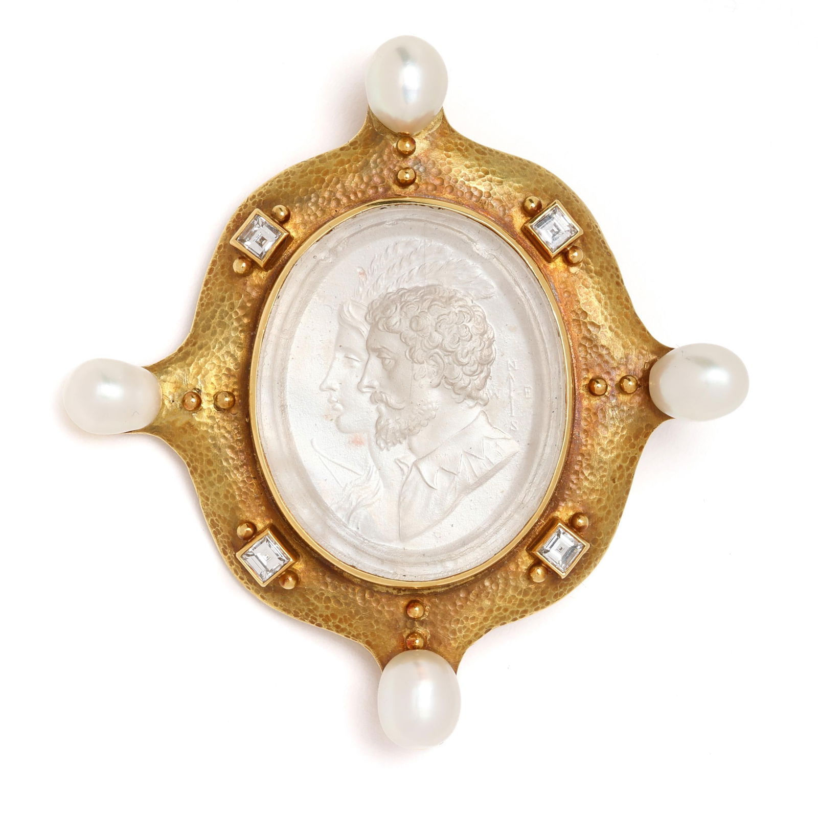 Gold, Pearl, Diamond, and Mother-of-Pearl Historical Motif Cameo Brooch, Elizabeth Gage (1 of 3)