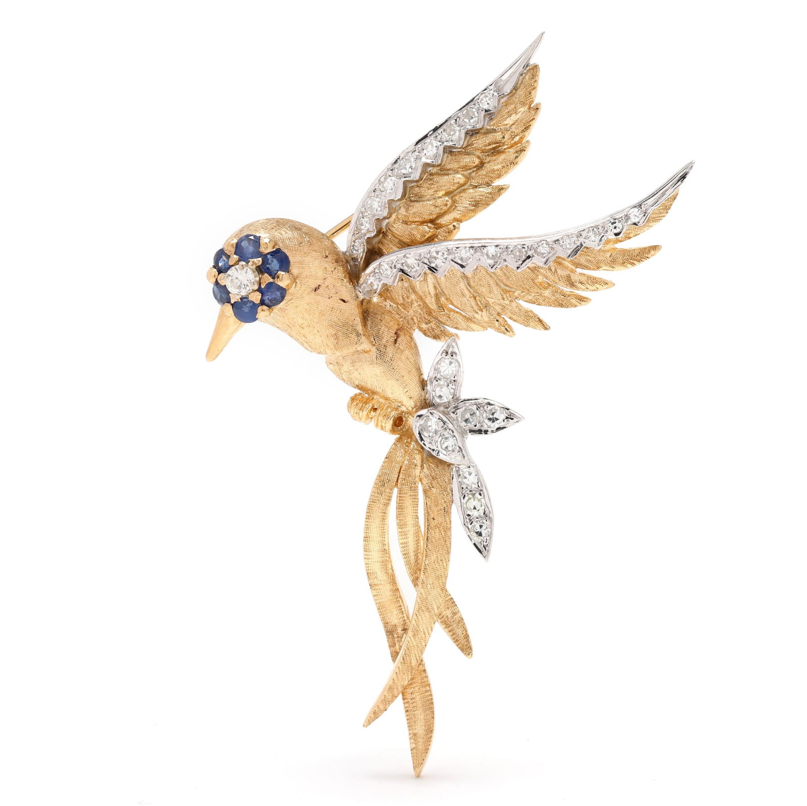Gold, Diamond, and Sapphire Hummingbird Motif Brooch (1 of 3)